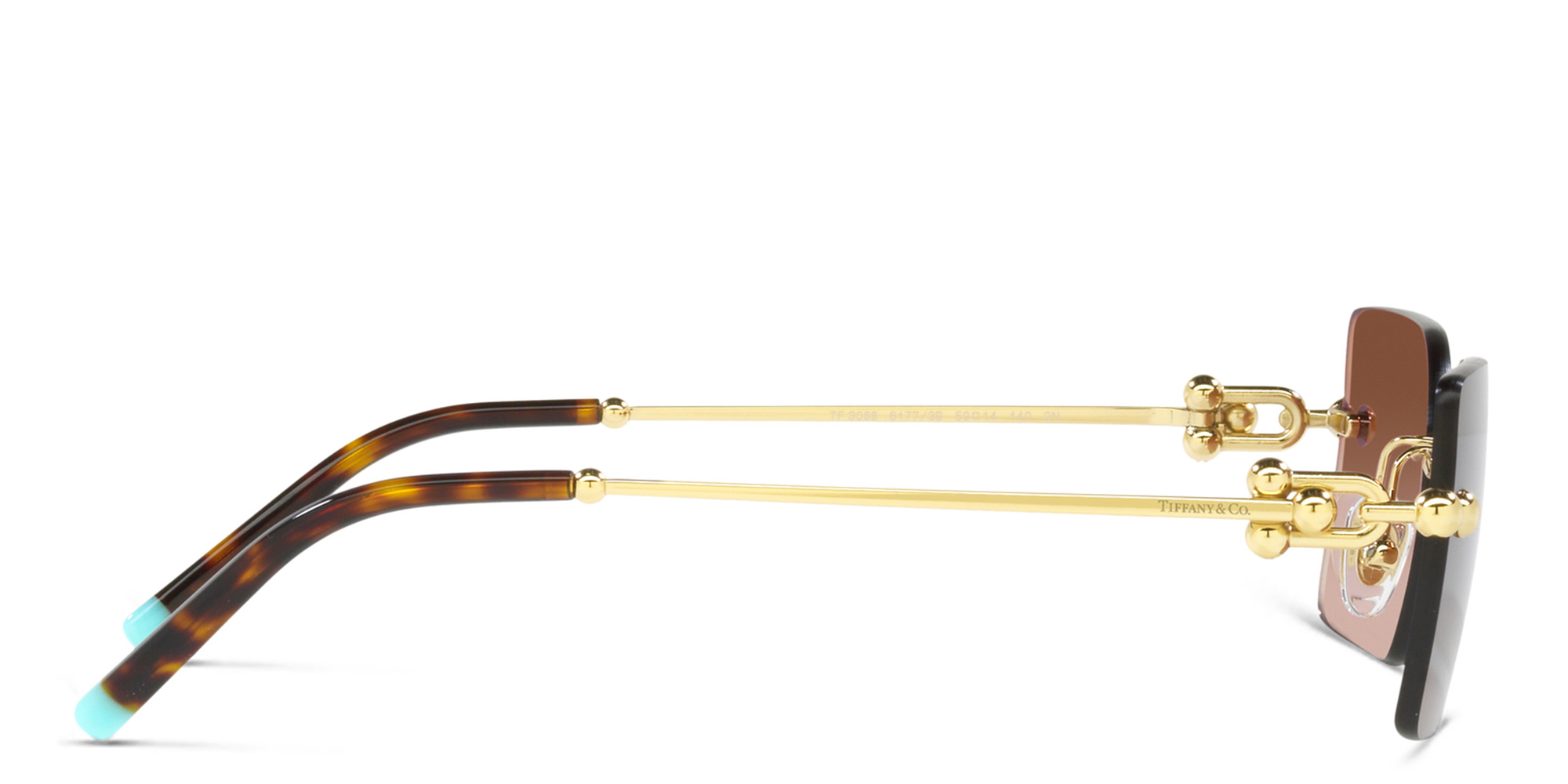 Shop TIFFANY Rimless Rectangle Sunglasses in Pale Gold online.