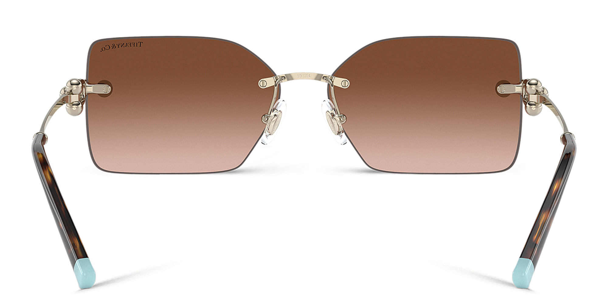 Shop TIFFANY Rimless Rectangle Sunglasses in Pale Gold online.