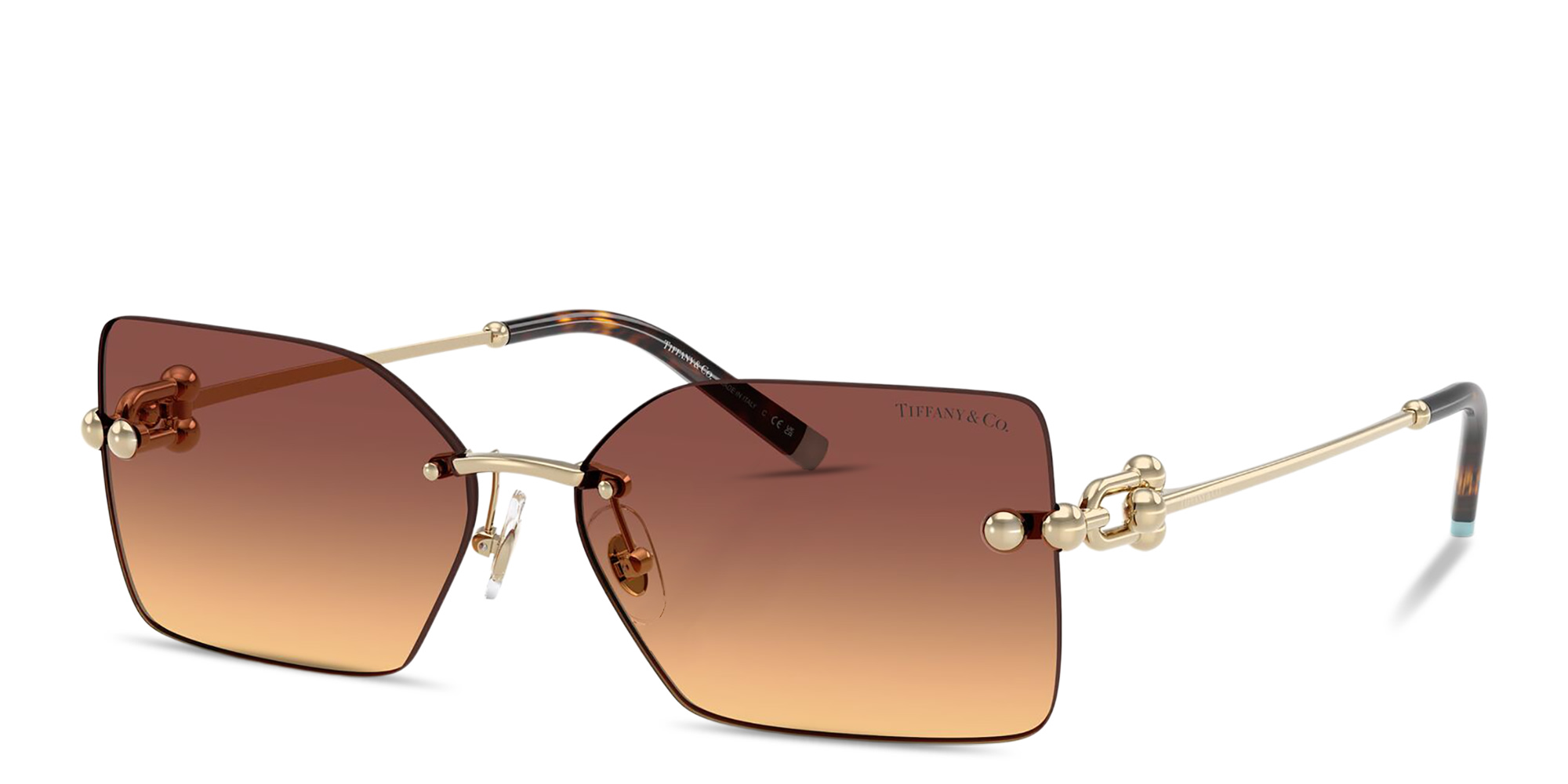 Shop TIFFANY Tiffany HardWear Rimless Rectangle Sunglasses in Gold online.