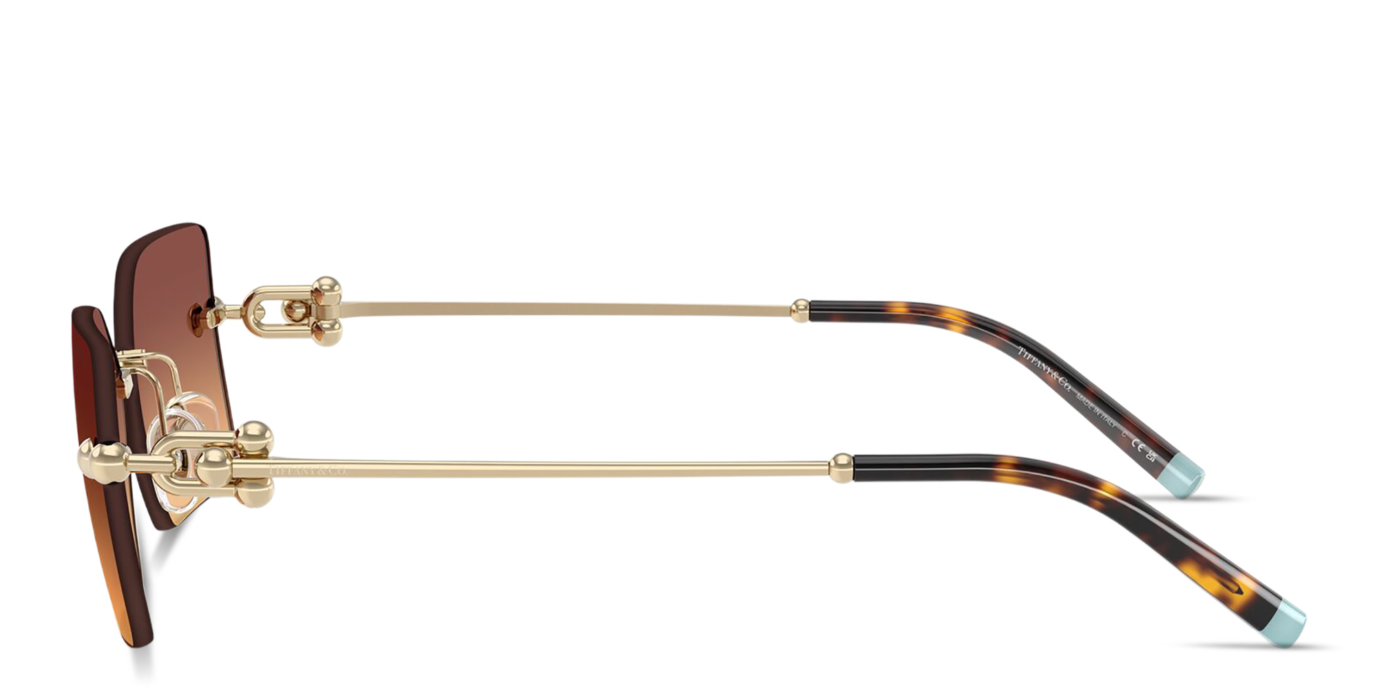 Shop TIFFANY Tiffany HardWear Rimless Rectangle Sunglasses in Gold online.