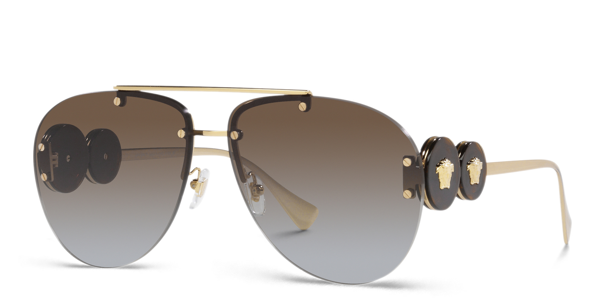 VERSACE Double Medusa rimless Pilot sunglasses in Gold – Product Photo 2