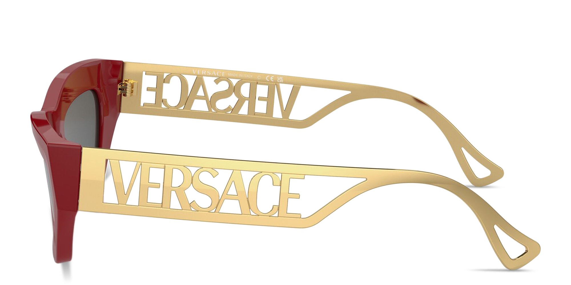VERSACE Logo Signature Irregular Sunglasses in Red – Product Photo 3