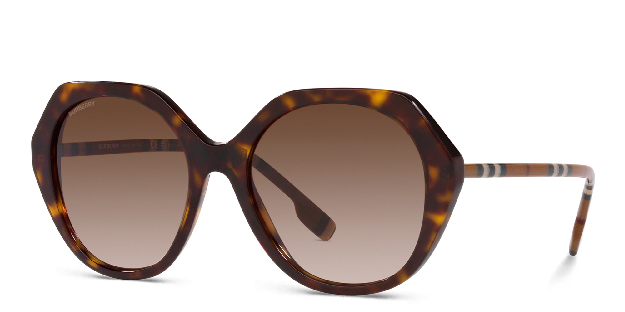 Shop BURBERRY Oversized Irregular Sunglasses in Dark Havana online.