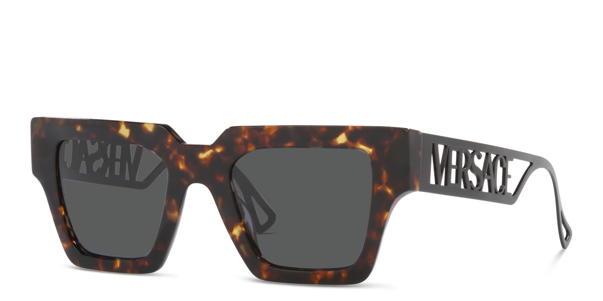 VERSACE 90s Vintage Logo Square Sunglasses in Havana – Product Photo 2