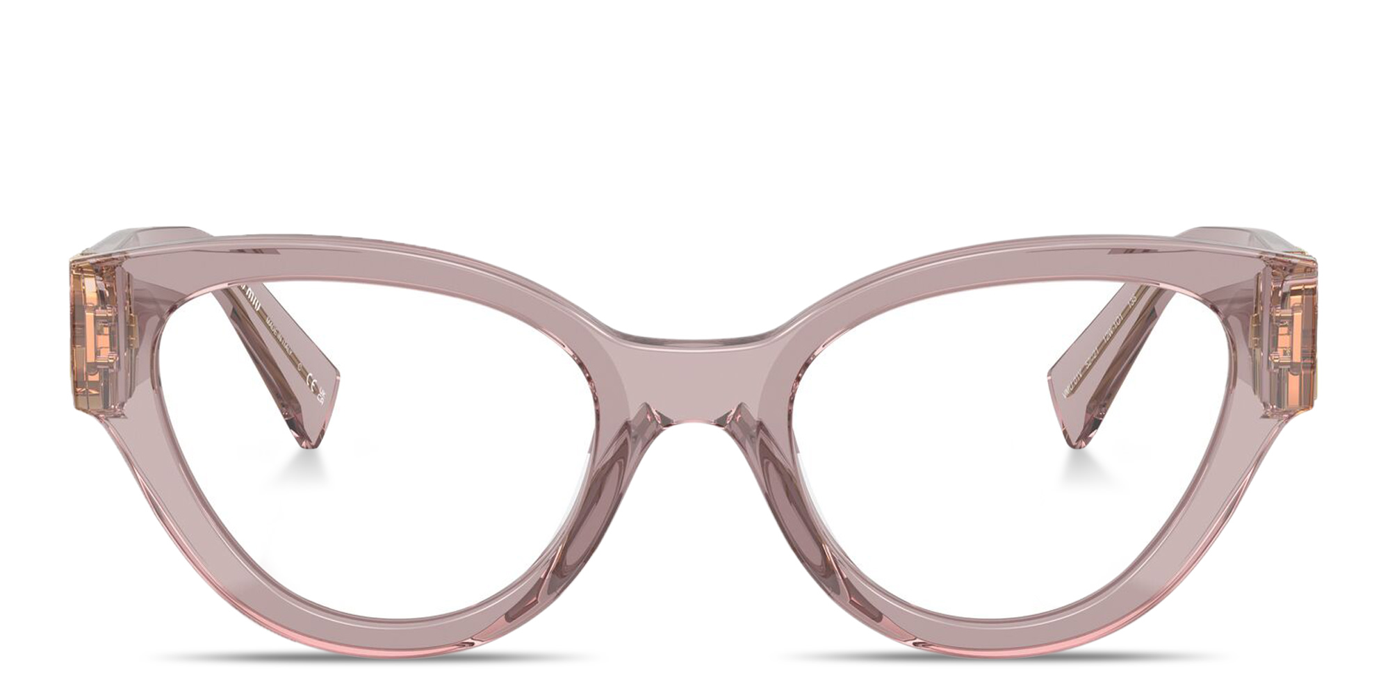 Shop MIU MIU Vertical Logo Cat-Eye Eyeglasses in Transparent mauve online.