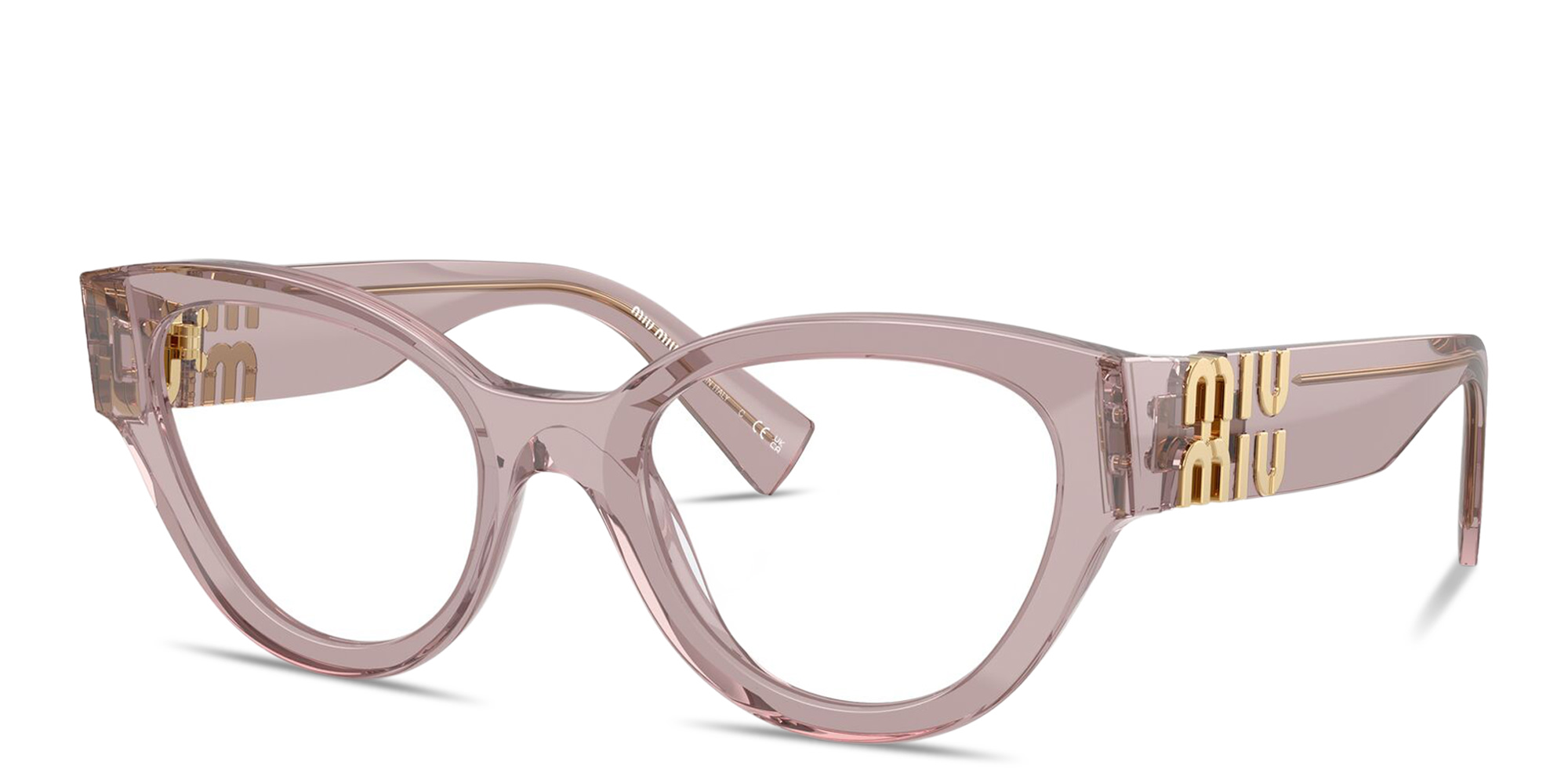 Shop MIU MIU Vertical Logo Cat-Eye Eyeglasses in Transparent mauve online.