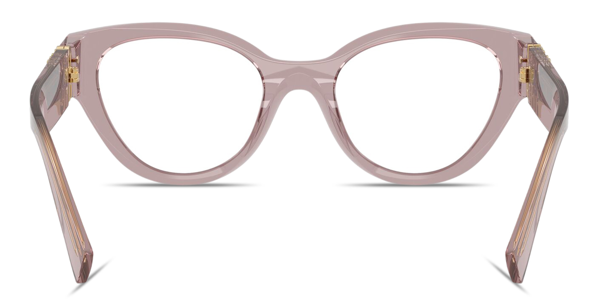 Shop MIU MIU Vertical Logo Cat-Eye Eyeglasses in Transparent mauve online.