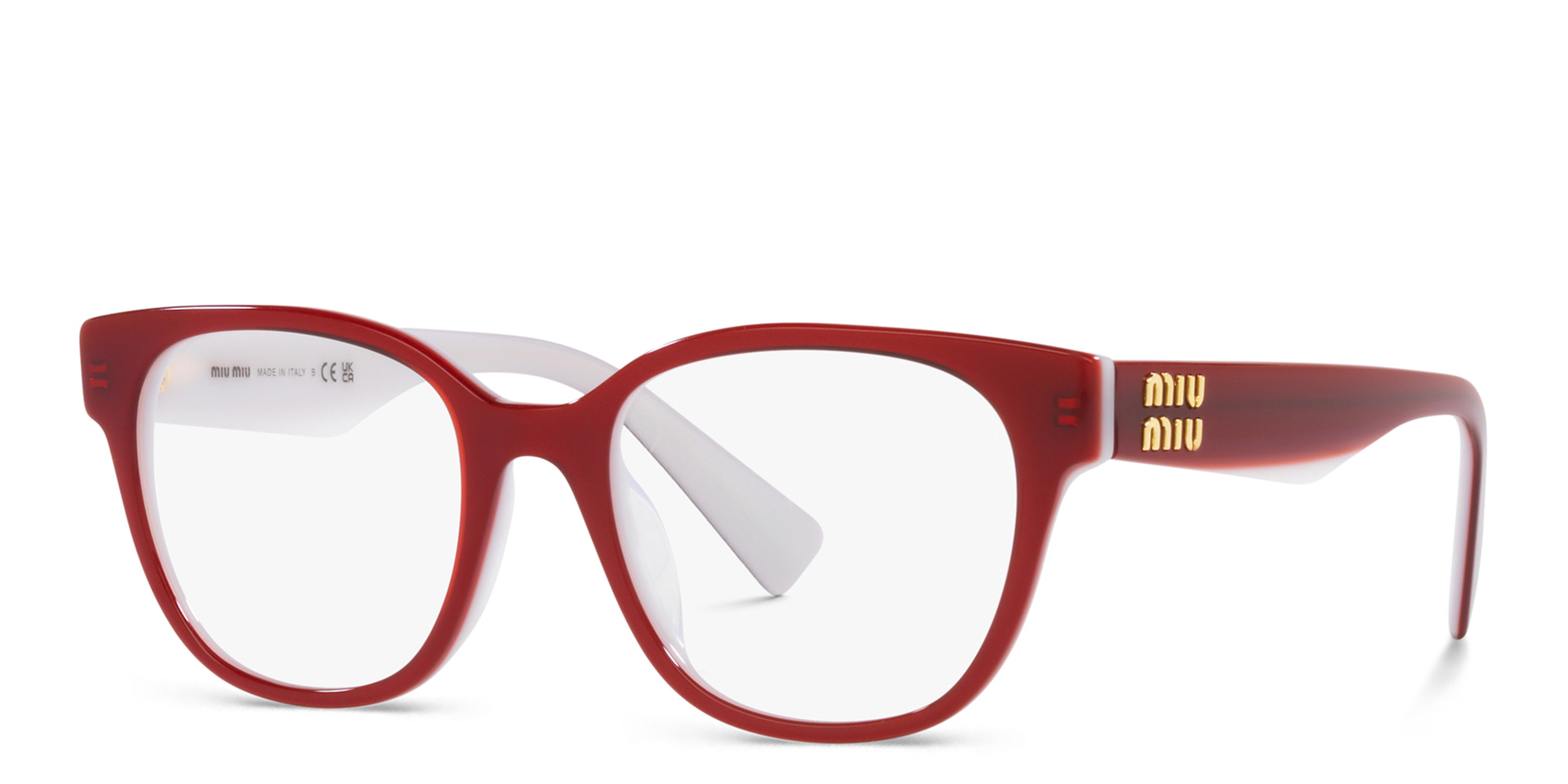 Shop MIU MIU Square Eyeglasses in Red online.