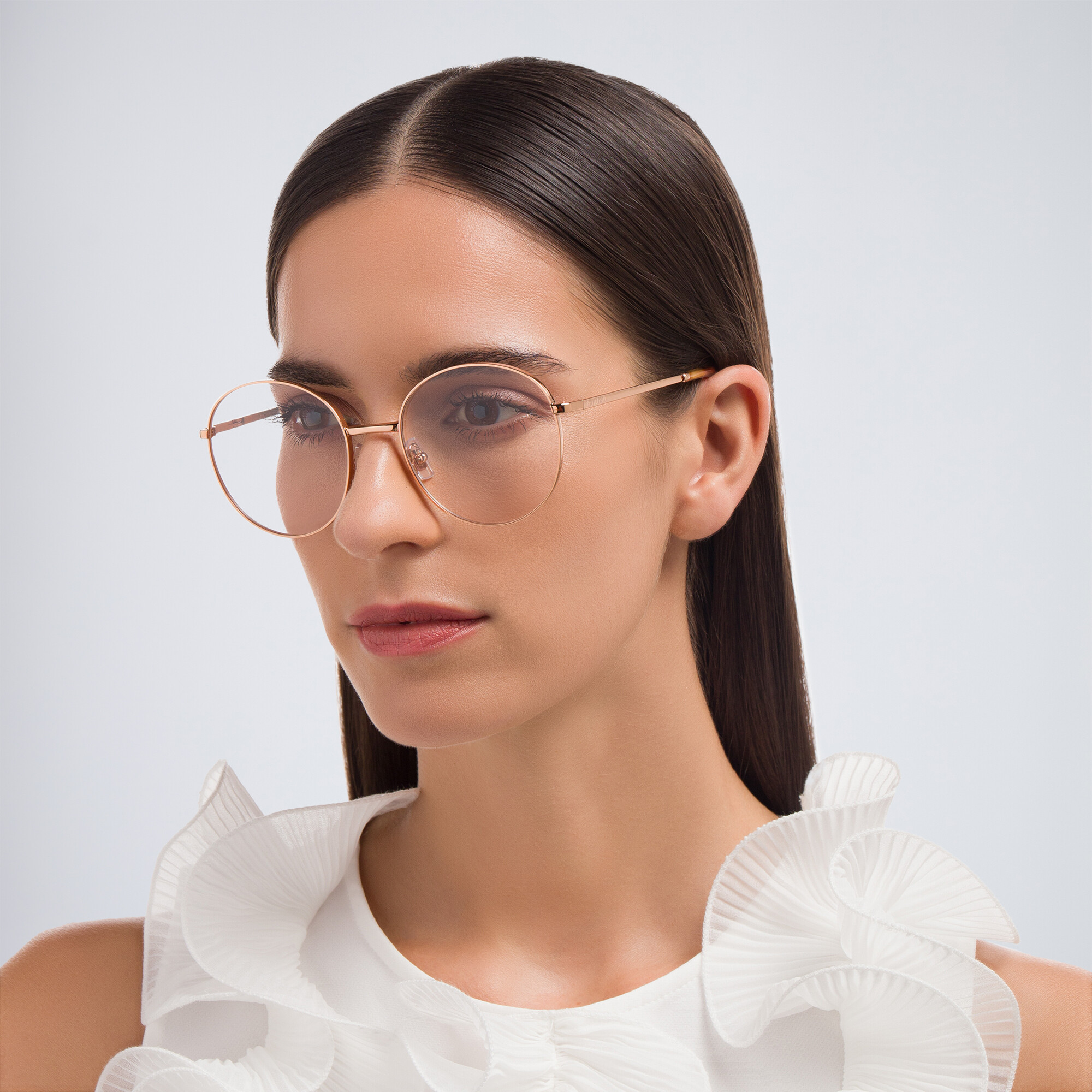 Shop MIU MIU Round Eyeglasses in Rose Gold online.