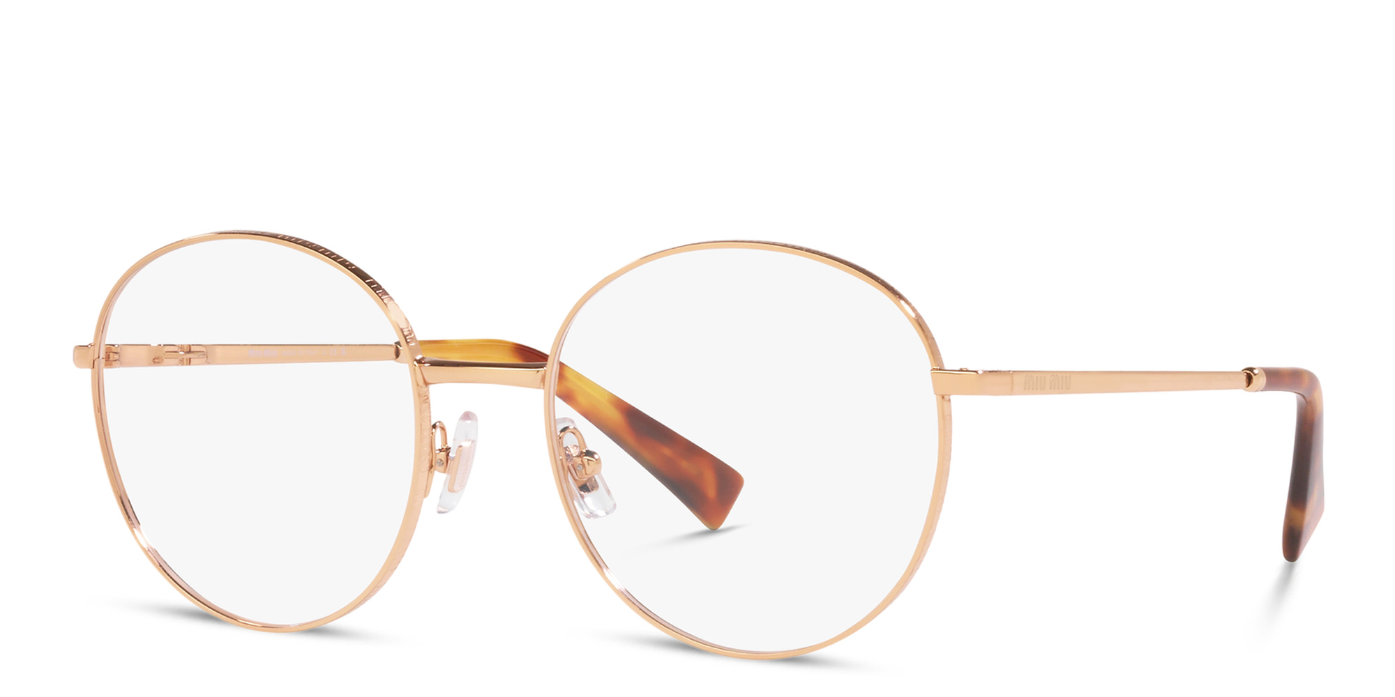 Shop MIU MIU Round Eyeglasses in Rose Gold online.