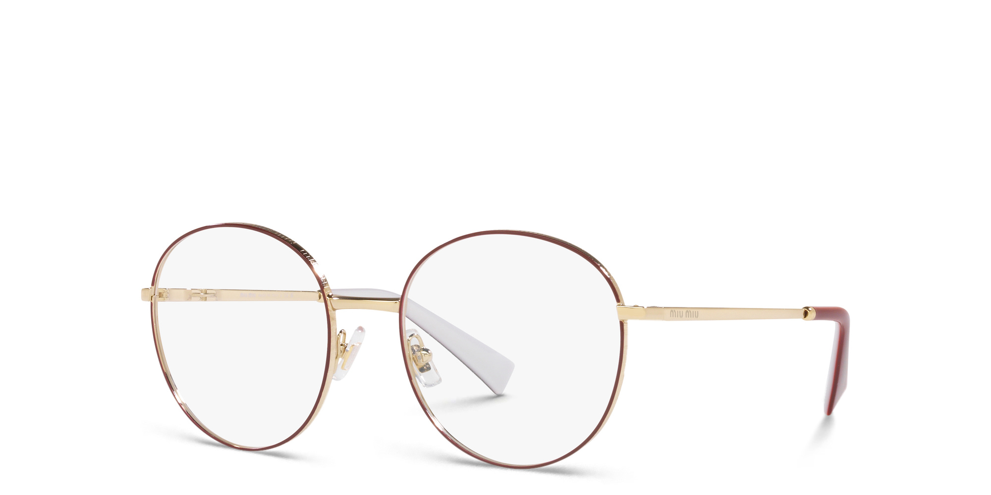 Shop MIU MIU Round Eyeglasses in Bordeaux online.