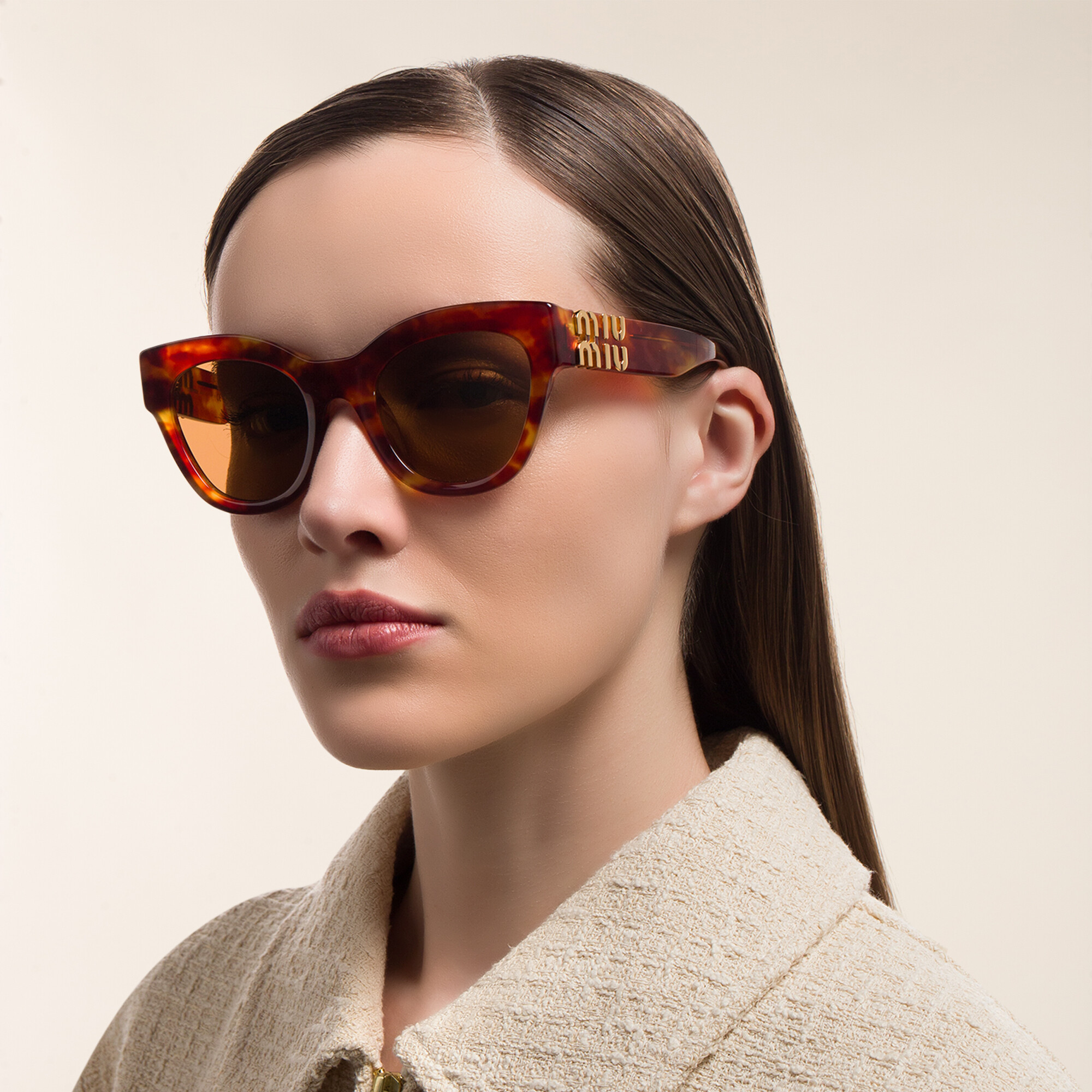 MIU MIU Wide Cat-Eye Sunglasses in Light Havana – Product Photo 6