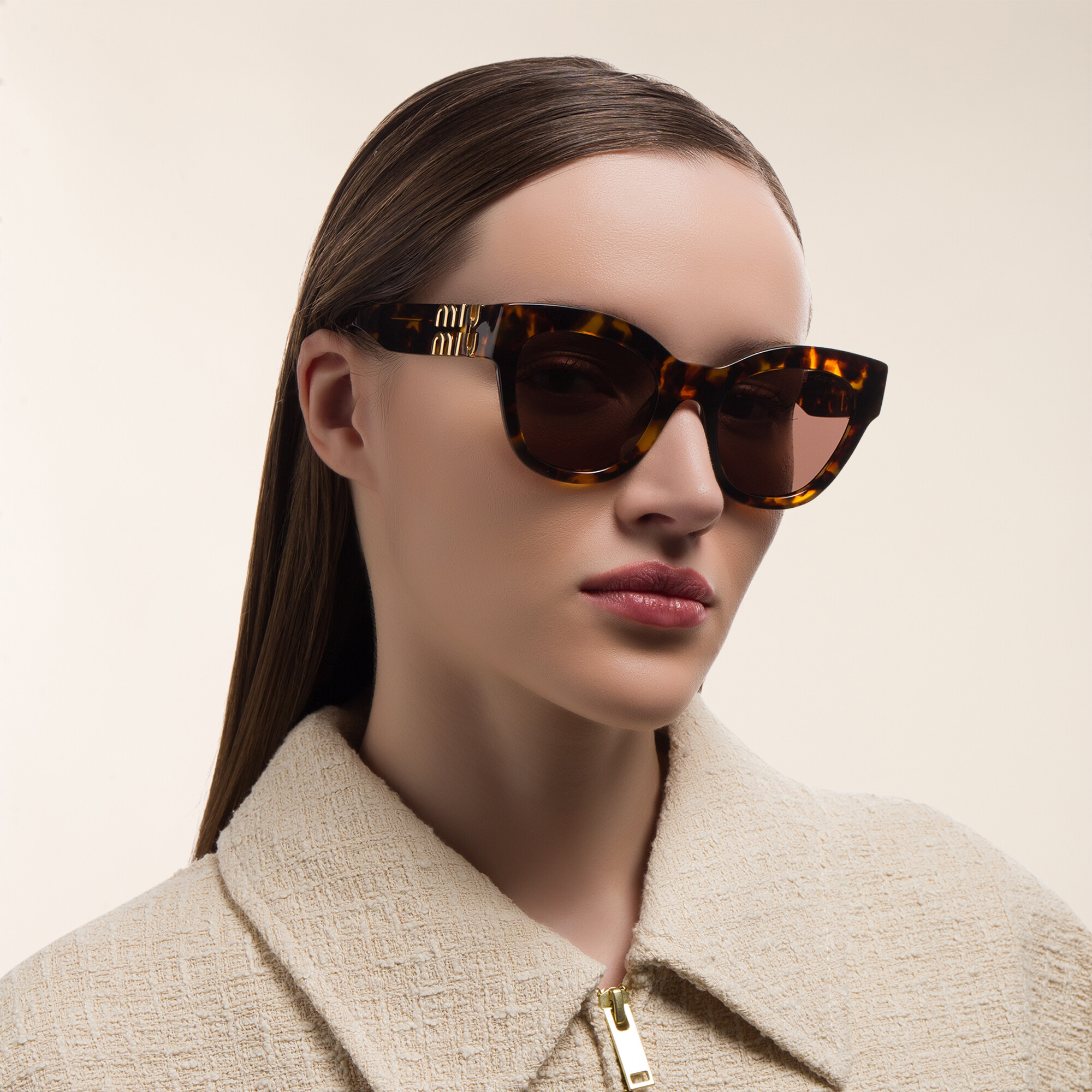 Shop MIU MIU Cat-Eye Sunglasses in Havana online.
