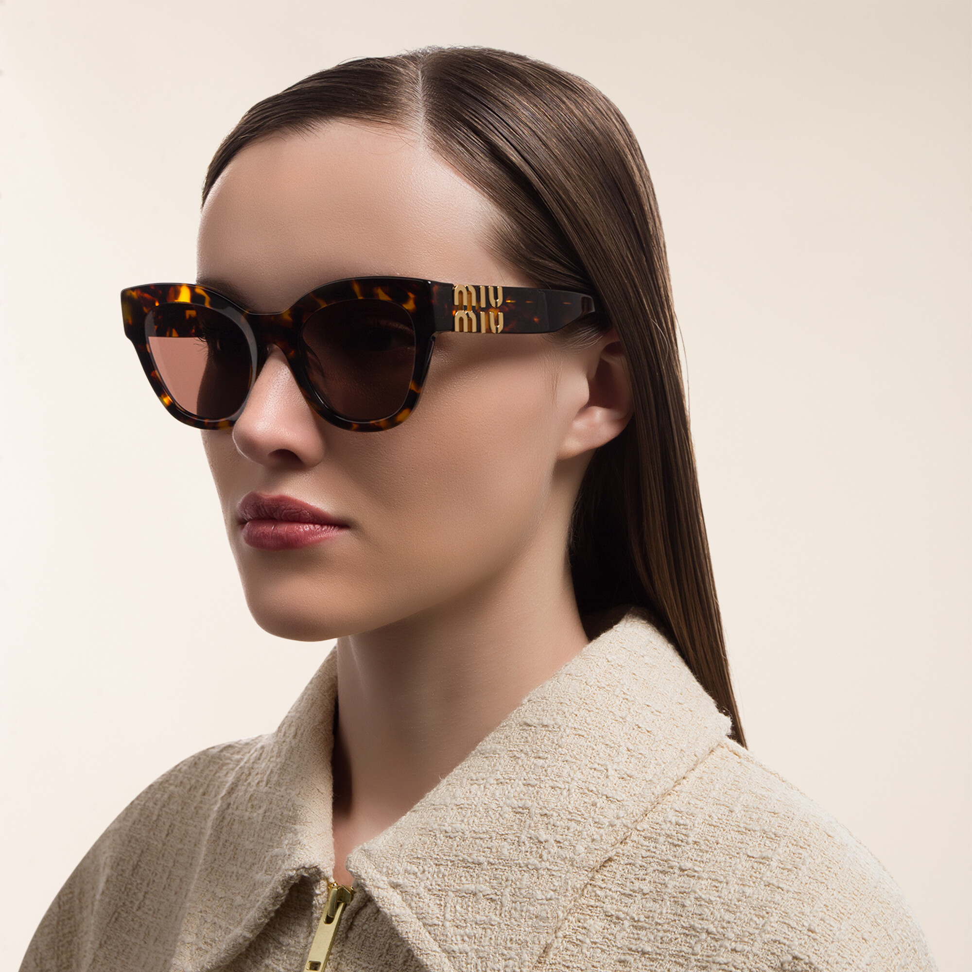 Shop MIU MIU Cat-Eye Sunglasses in Havana online.