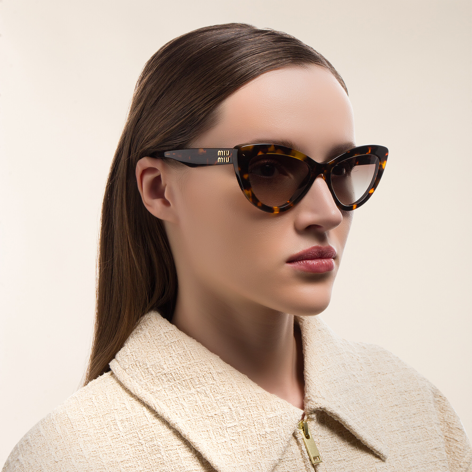 MIU MIU Cat-Eye Sunglasses in Honey Havana – Product Photo 5