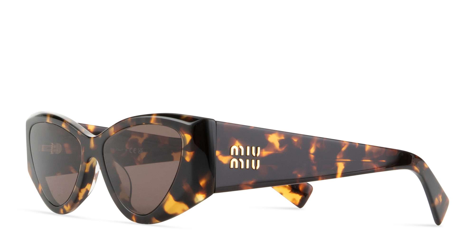 Shop MIU MIU Vertical Logo Cat-Eye Sunglasses in Tortoise online.
