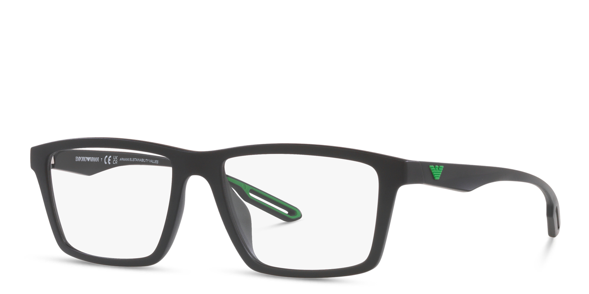 Emporio Armani Wide Rectangle Eyeglasses in Matte Black – Product Photo 2