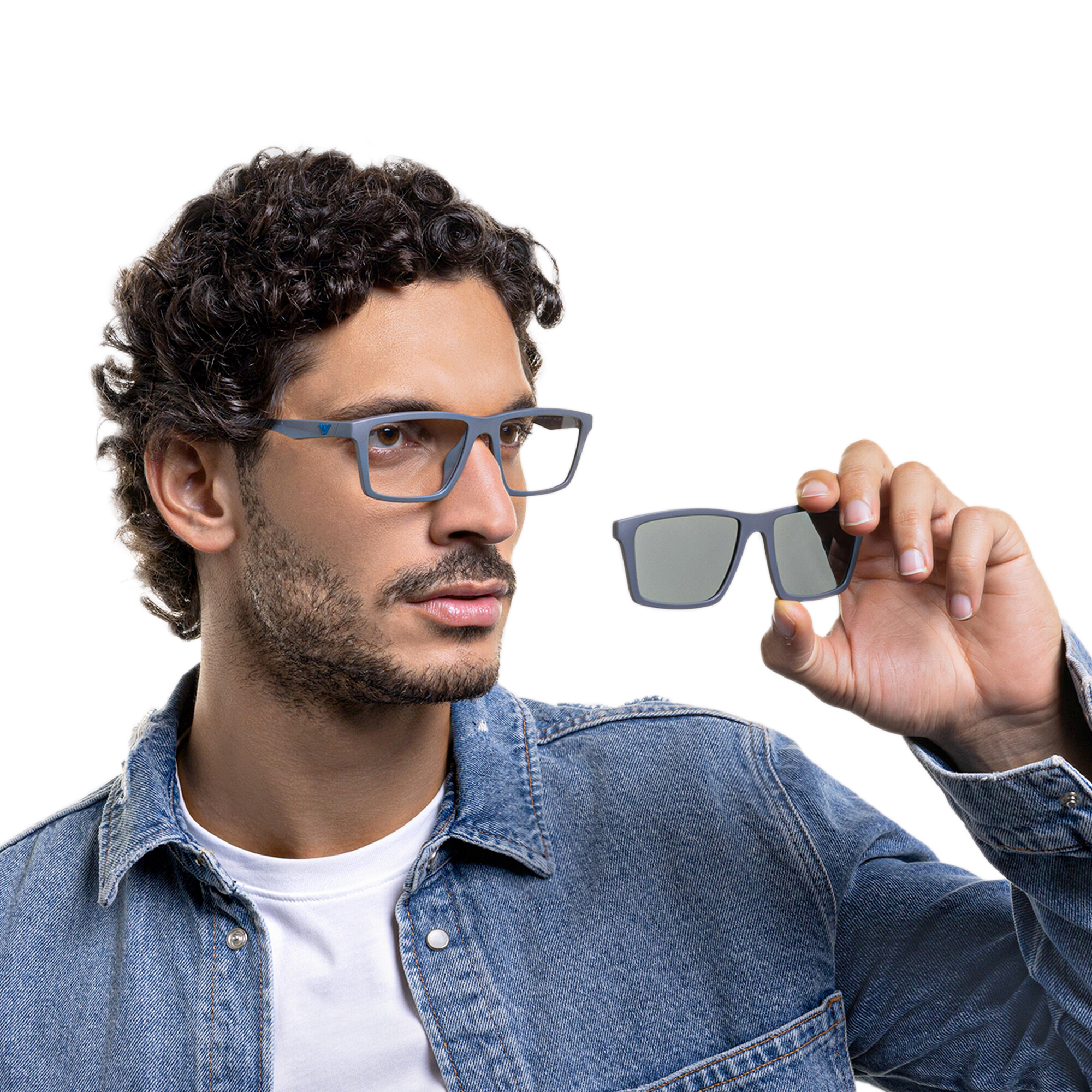 Emporio Armani Wide Rectangle Eyeglasses in Matte Grey – Product Photo 12