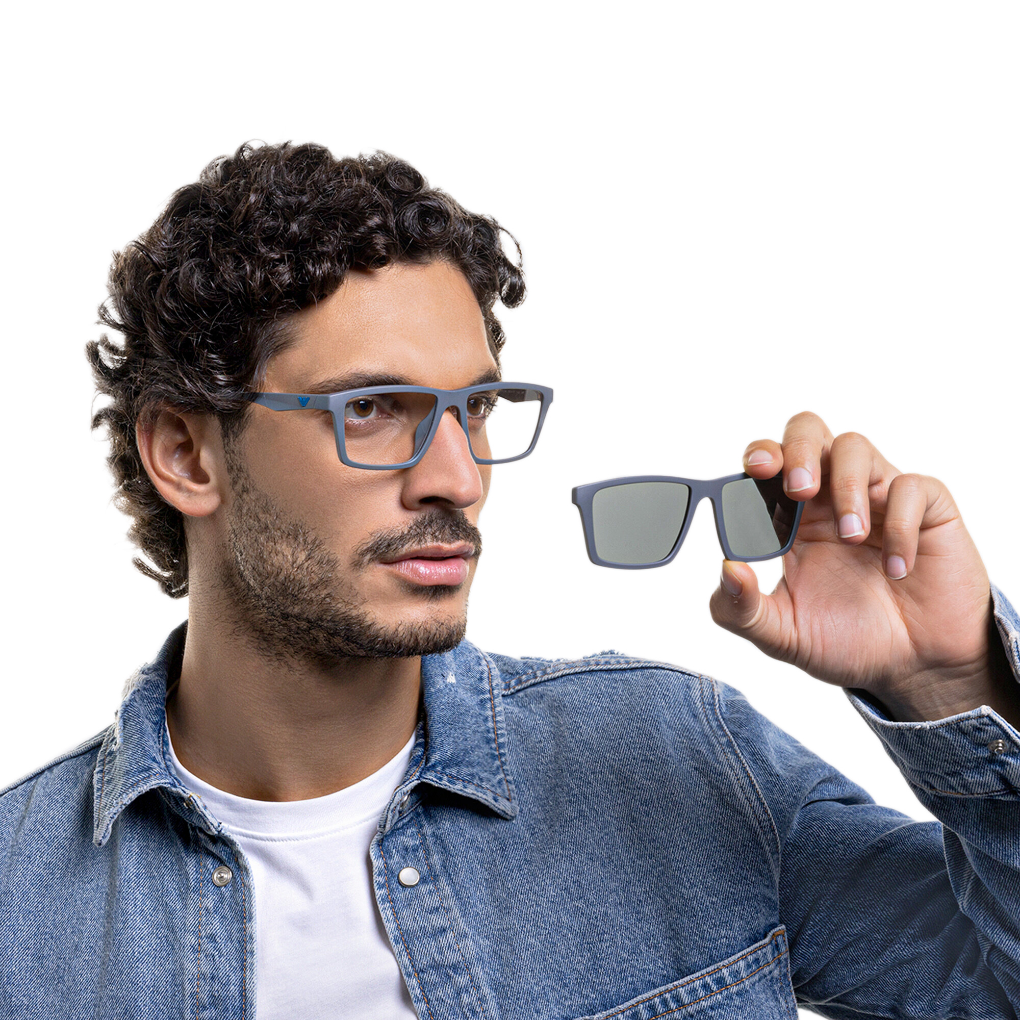 Emporio Armani Wide Rectangle Eyeglasses in Matte Grey – Product Photo 13