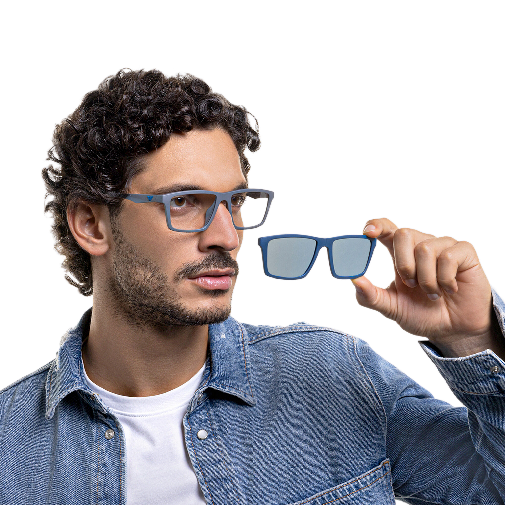 Emporio Armani Wide Rectangle Eyeglasses in Matte Grey – Product Photo 15