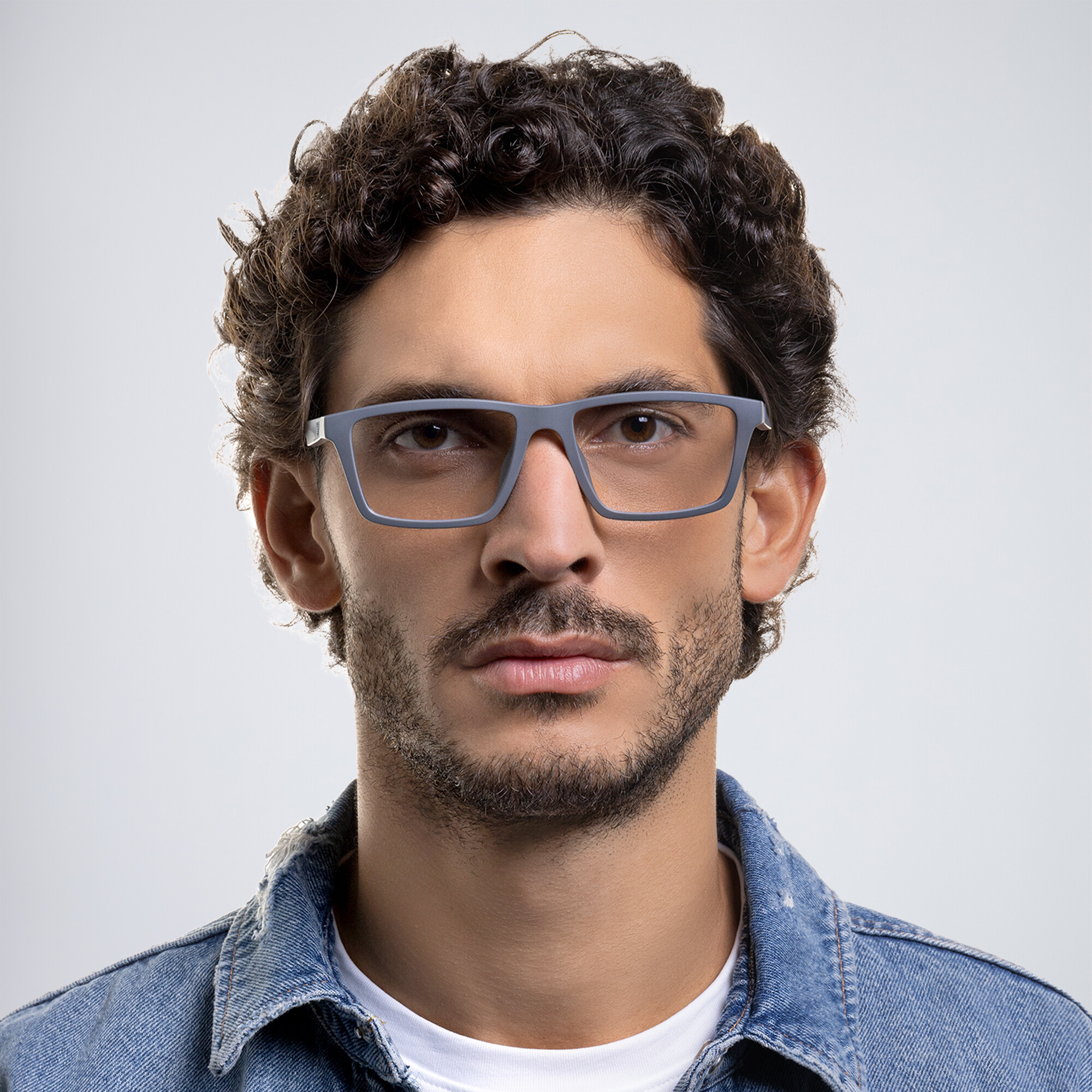 Emporio Armani Wide Rectangle Eyeglasses in Matte Grey – Product Photo 5