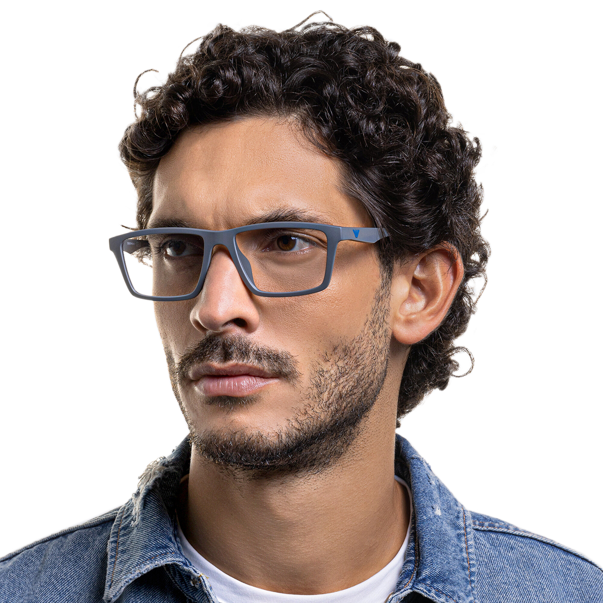 Emporio Armani Wide Rectangle Eyeglasses in Matte Grey – Product Photo 6