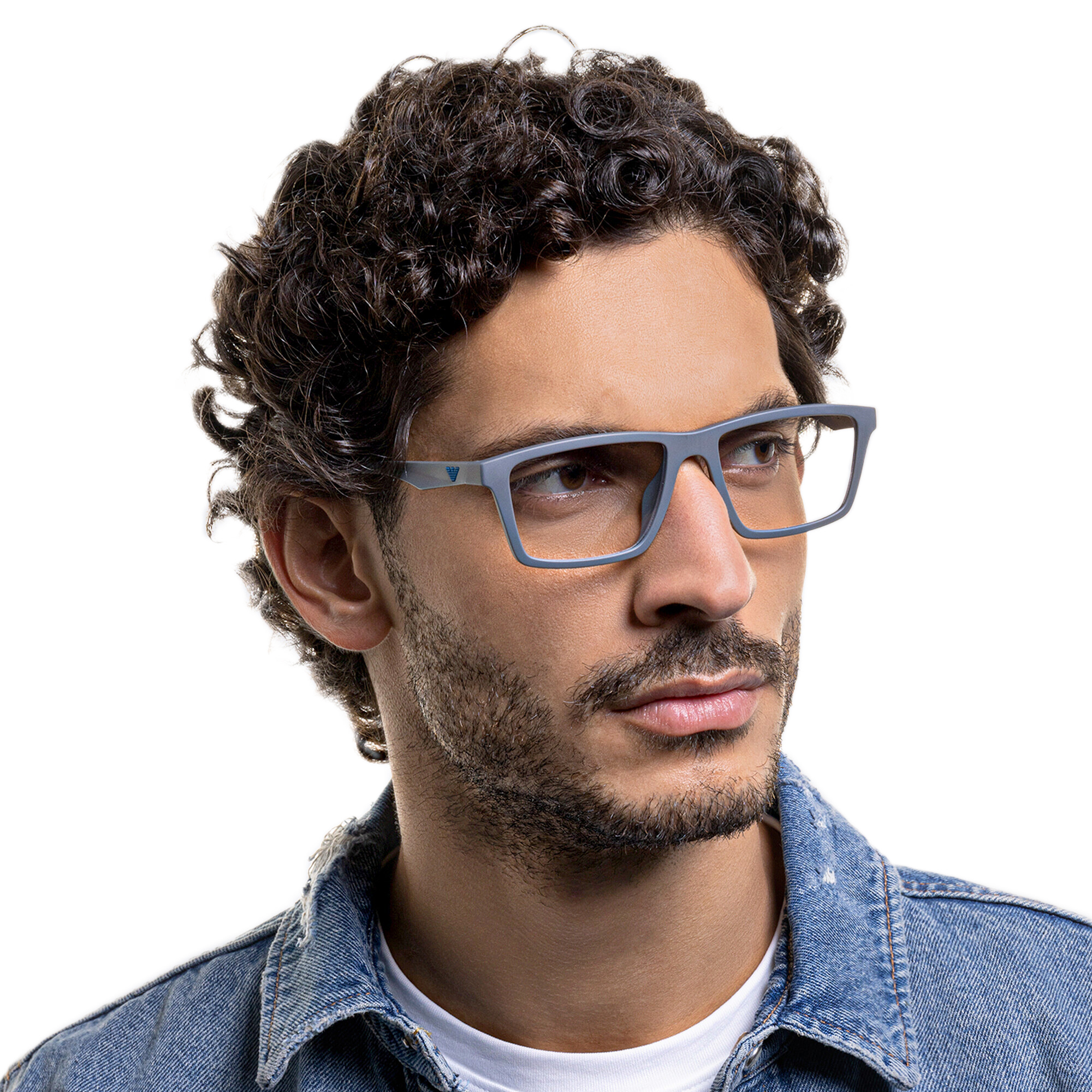 Emporio Armani Wide Rectangle Eyeglasses in Matte Grey – Product Photo 8