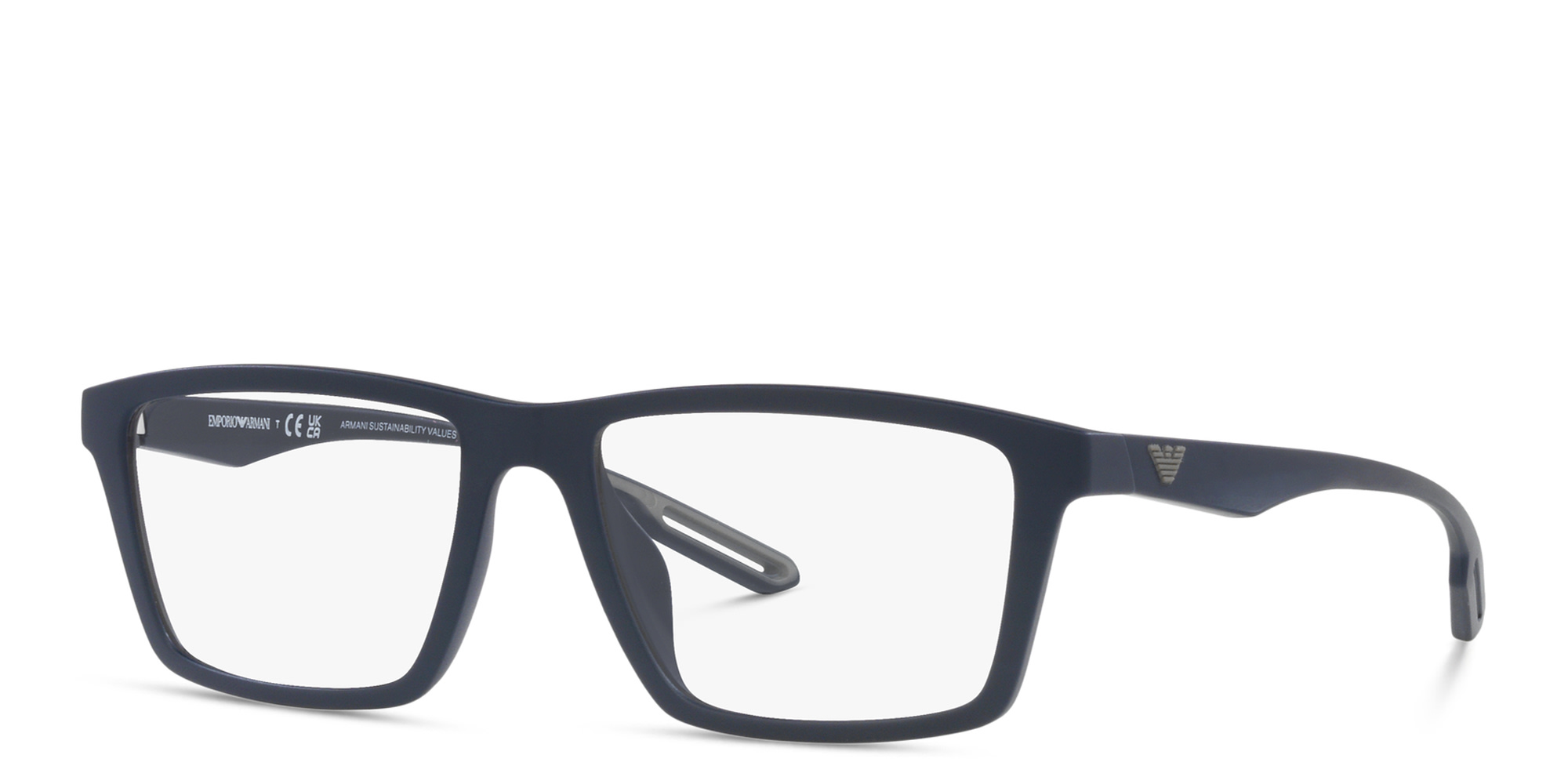 Emporio Armani Wide Rectangle Eyeglasses in Matte Blue – Product Photo 2