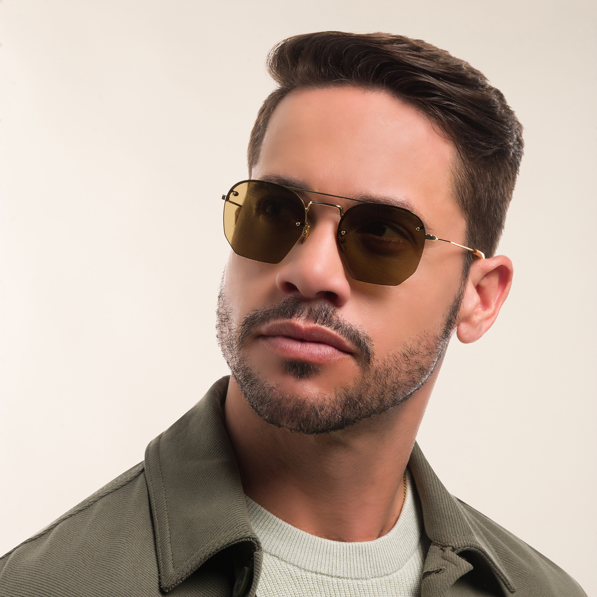 Shop SAINT LAURENT Half-Rim Irregular Sunglasses in Gold online.