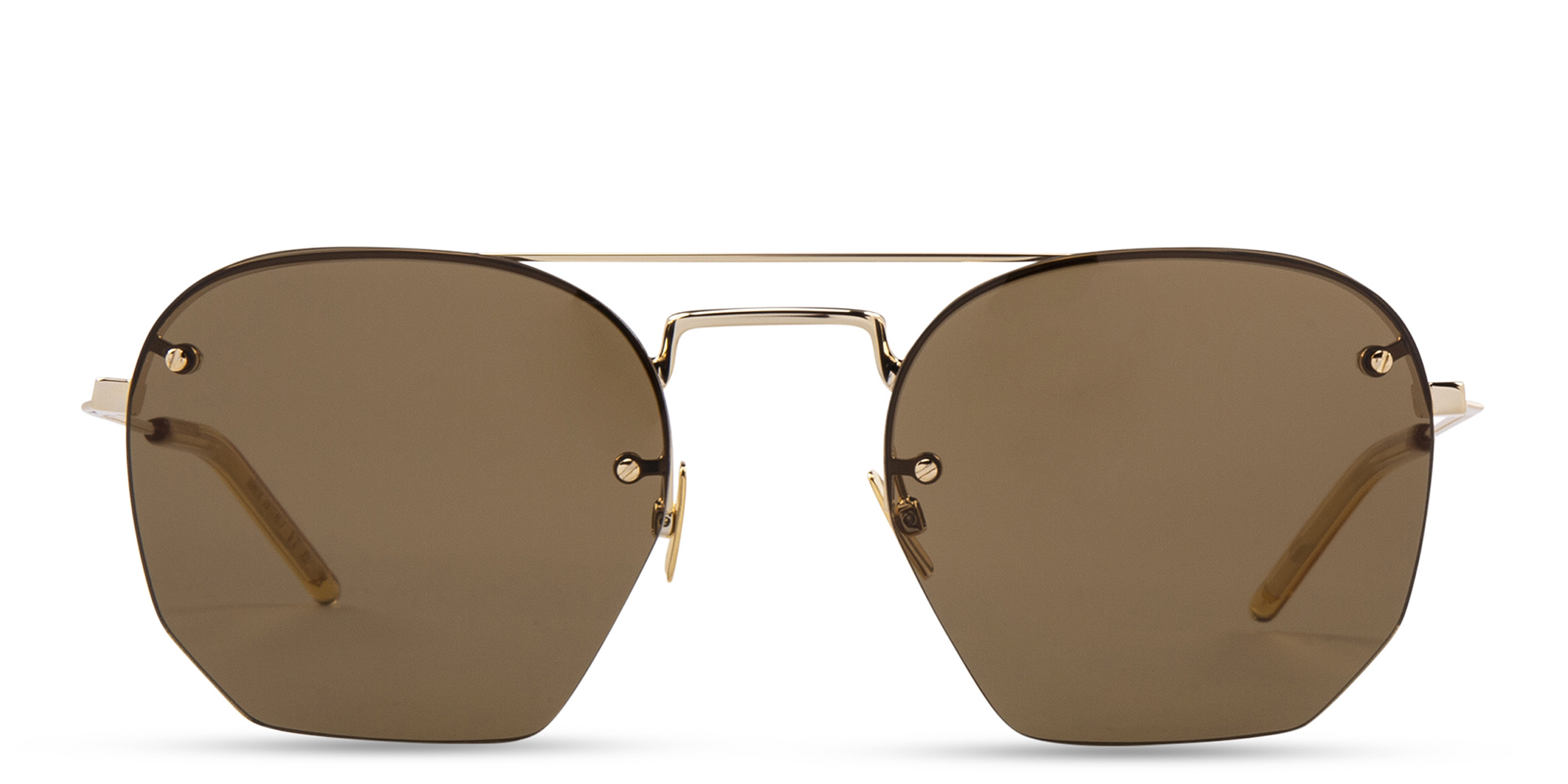 Shop SAINT LAURENT Half-Rim Irregular Sunglasses in Gold online.