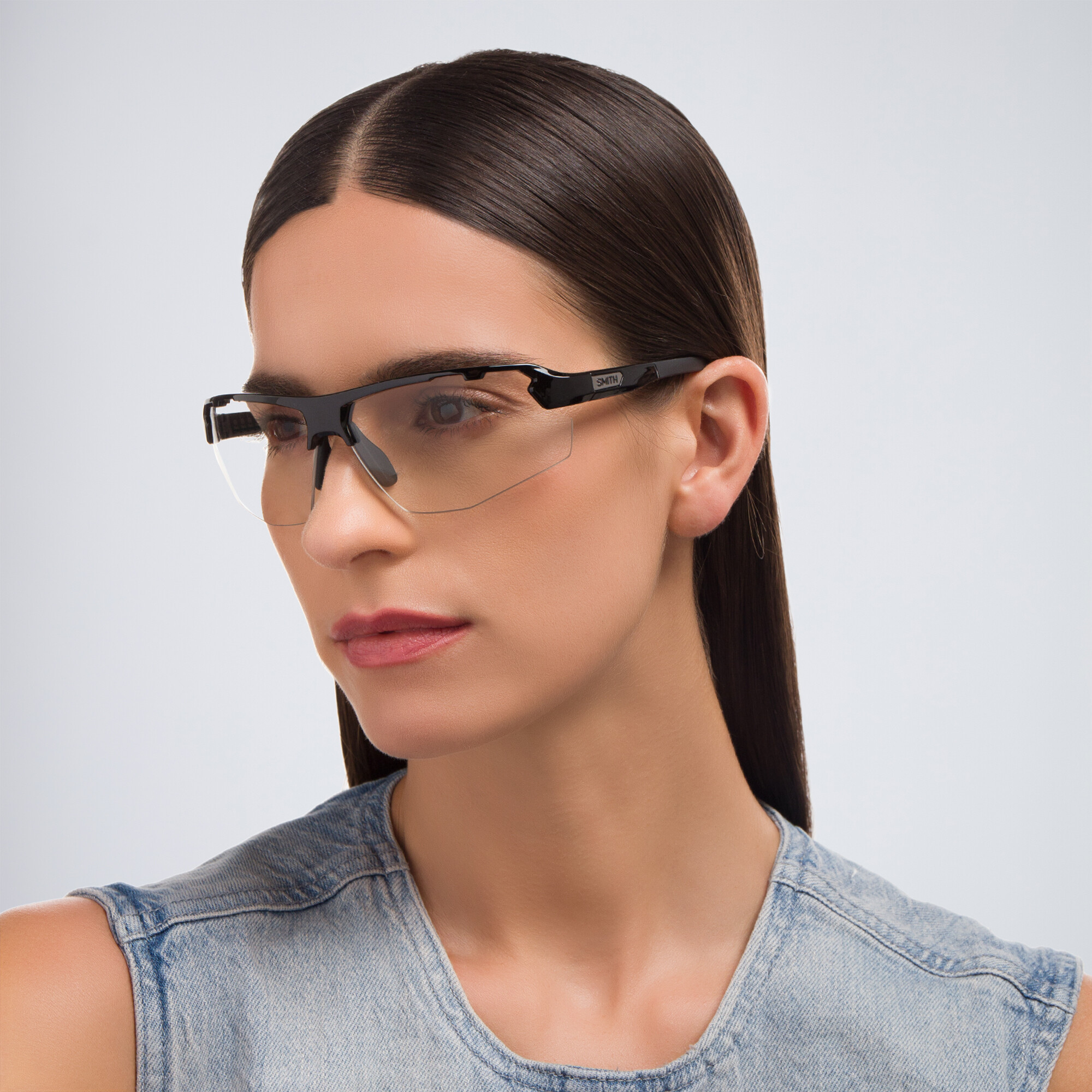 SMITH Unisex Half-Rim Wide Irregular Sunglasses in Black – Product Photo 6