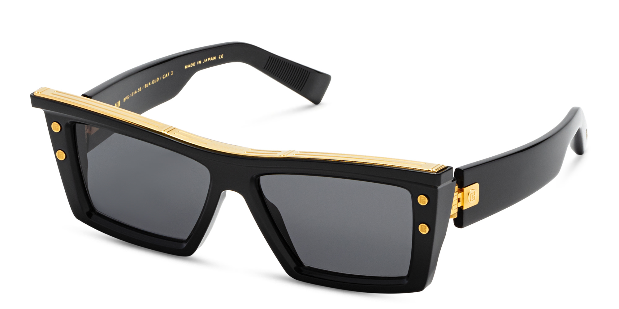 Shop BALMAIN Unisex Rectangle Sunglasses in Black online.