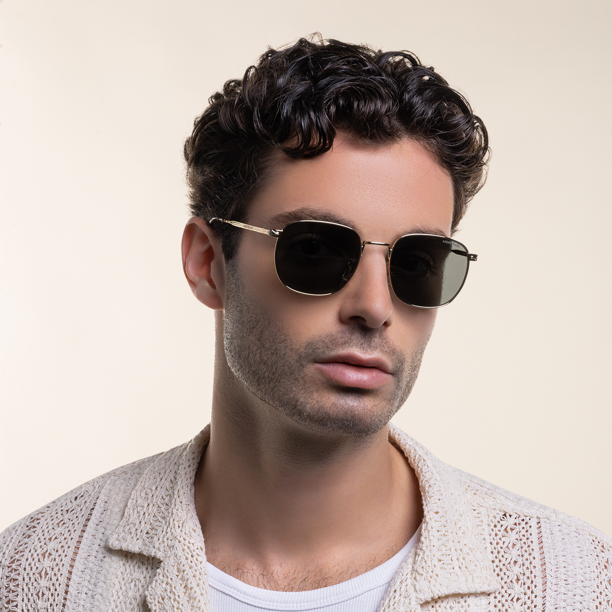 Shop MONTBLANC Square Sunglasses in Gold online.