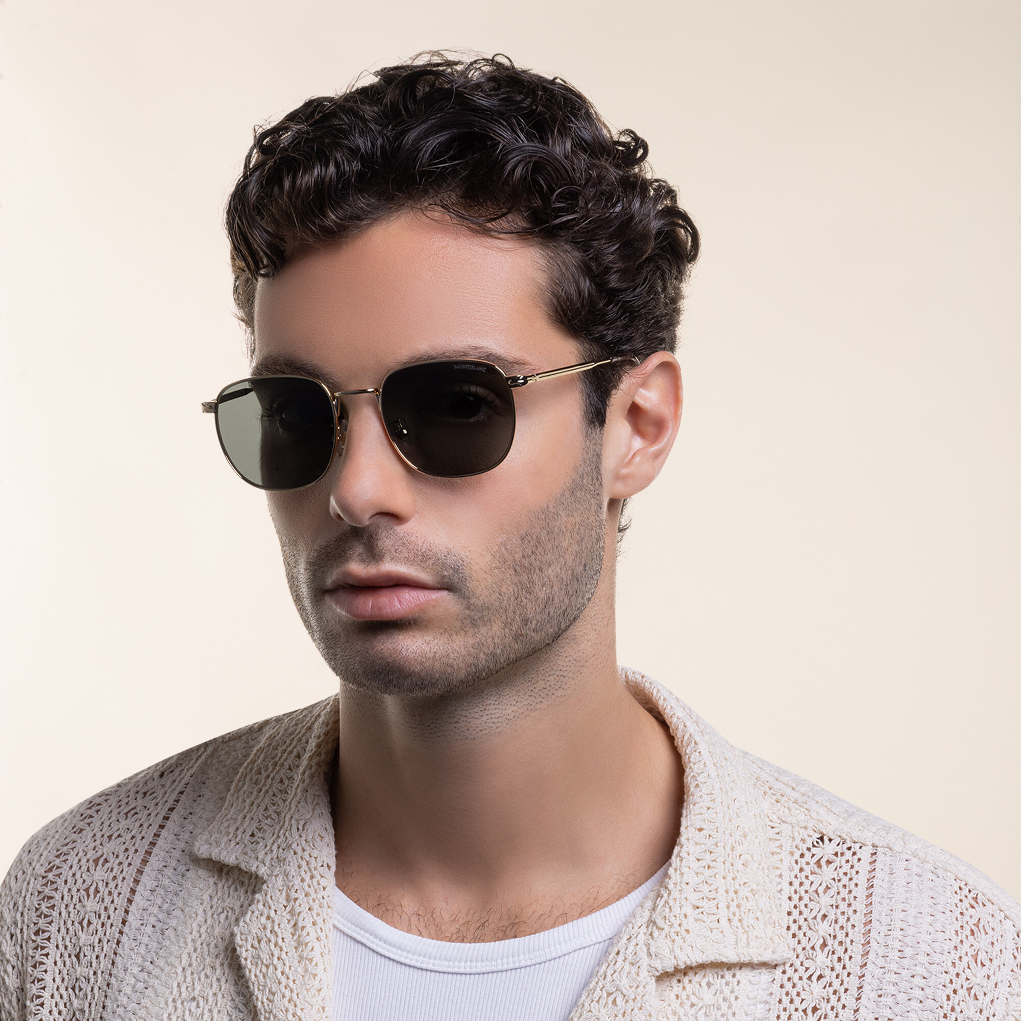 Shop MONTBLANC Square Sunglasses in Gold online.