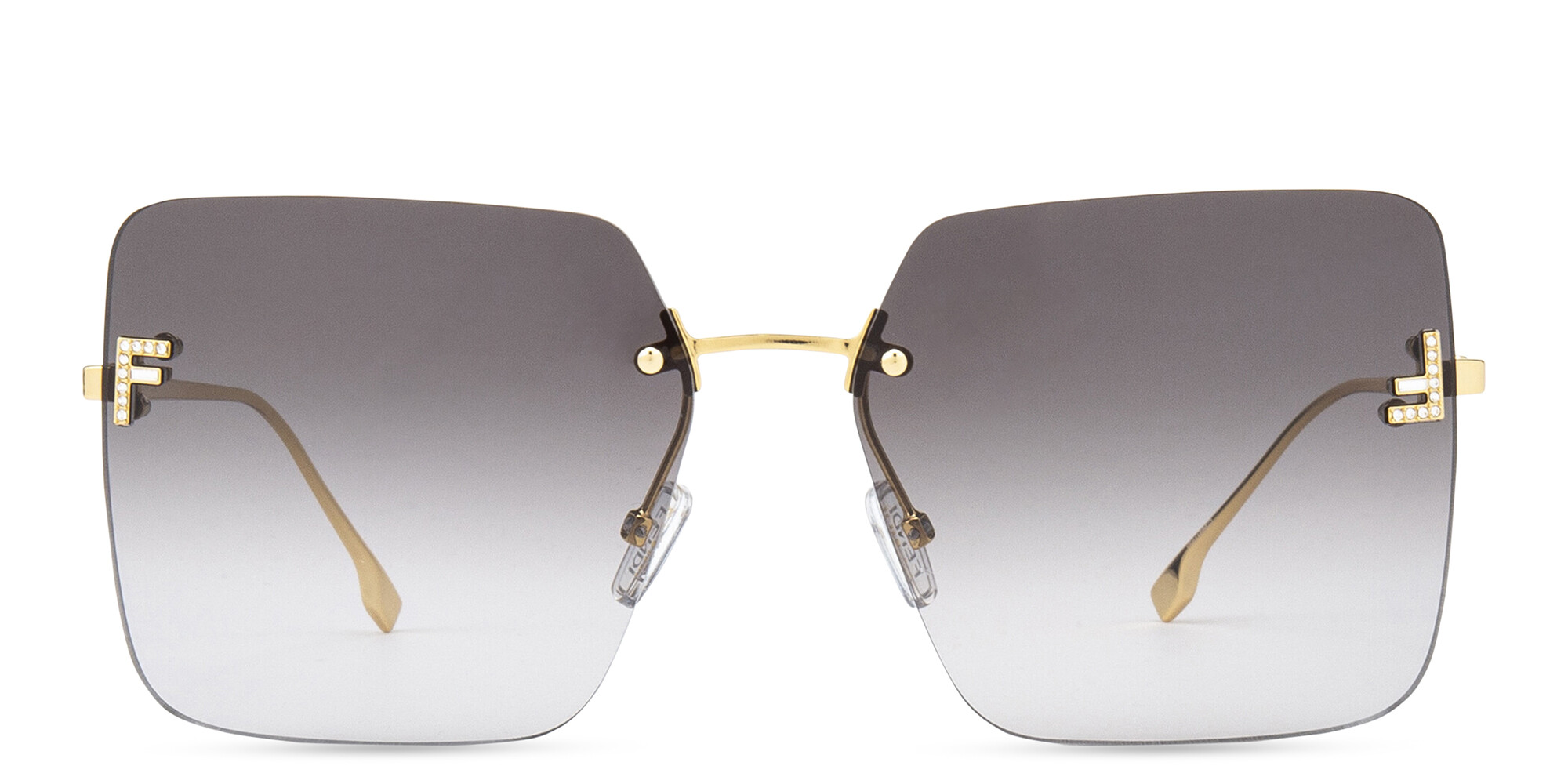Shop FENDI First Crystal Oversized Rimless Square Sunglasses in Endura Gold online.