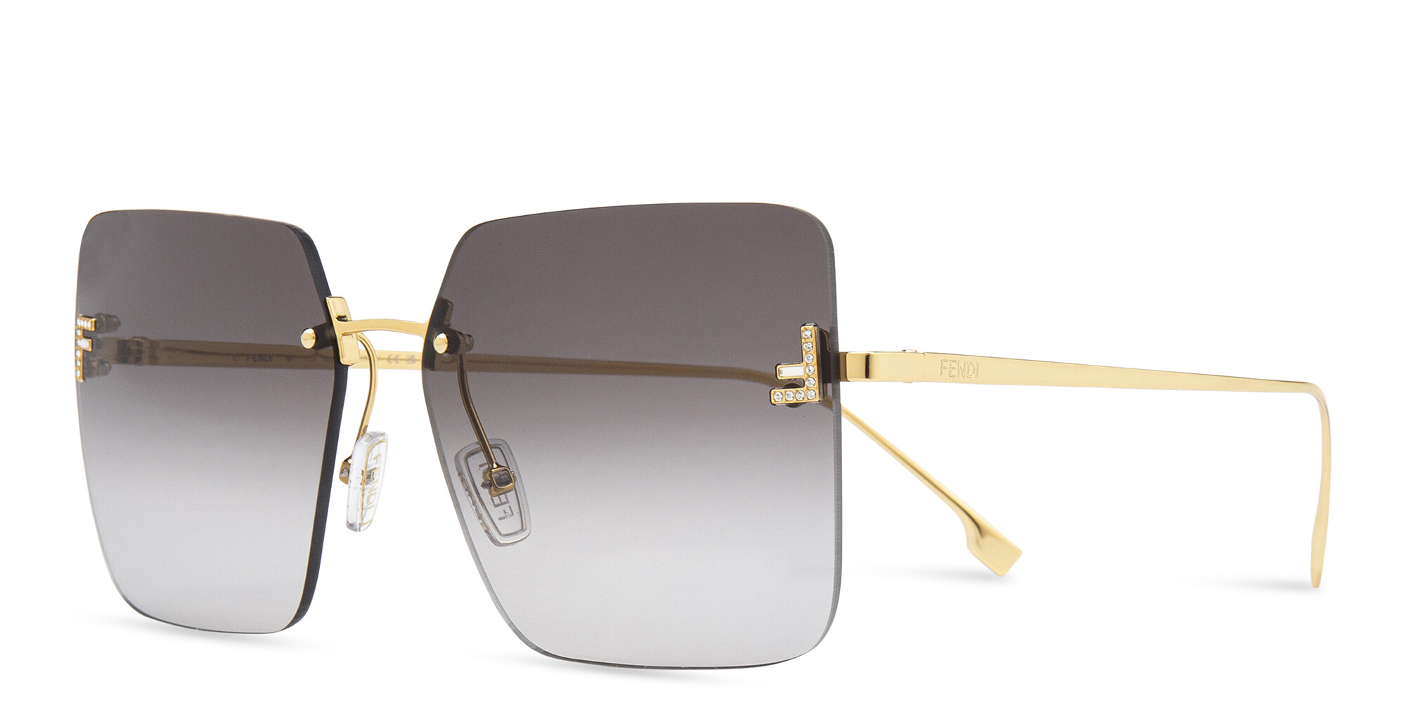 Shop FENDI First Crystal Oversized Rimless Square Sunglasses in Endura Gold online.