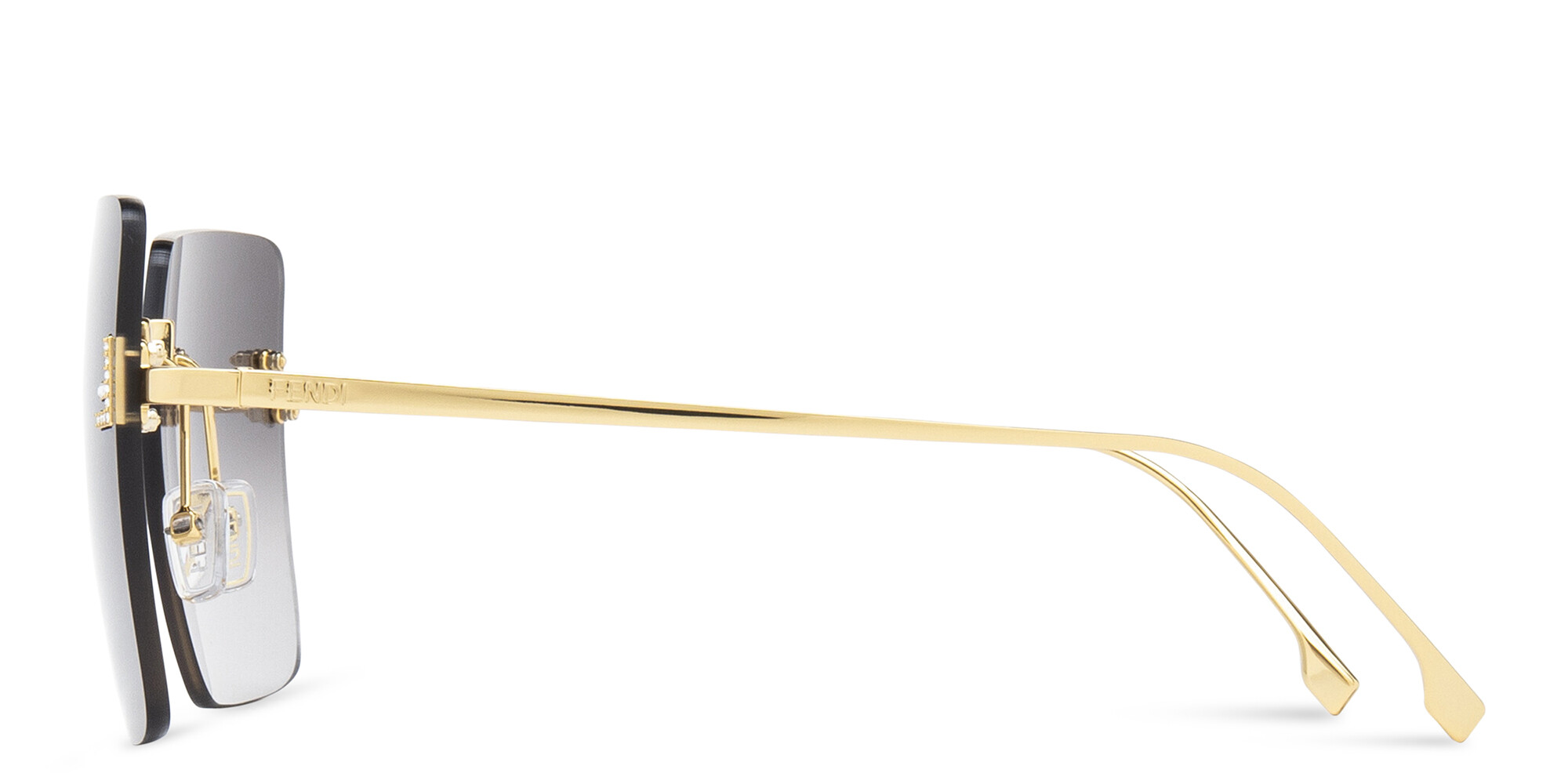 Shop FENDI First Crystal Oversized Rimless Square Sunglasses in Endura Gold online.