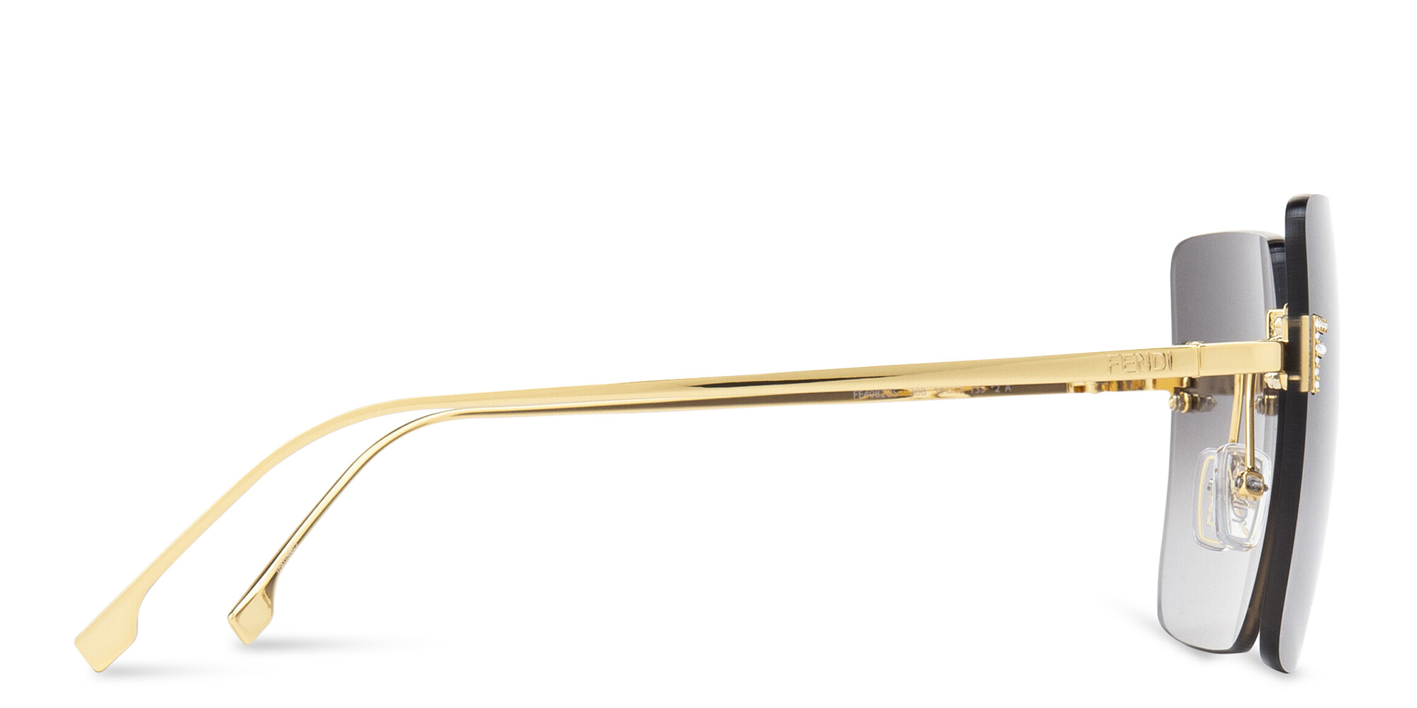 Shop FENDI First Crystal Oversized Rimless Square Sunglasses in Endura Gold online.
