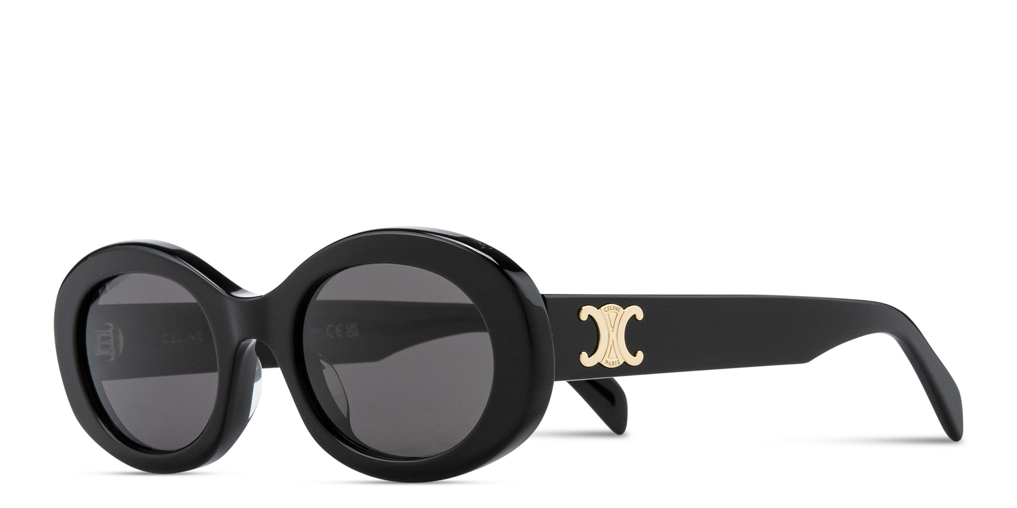 Shop CELINE Triomphe Oval Sunglasses in Black online.