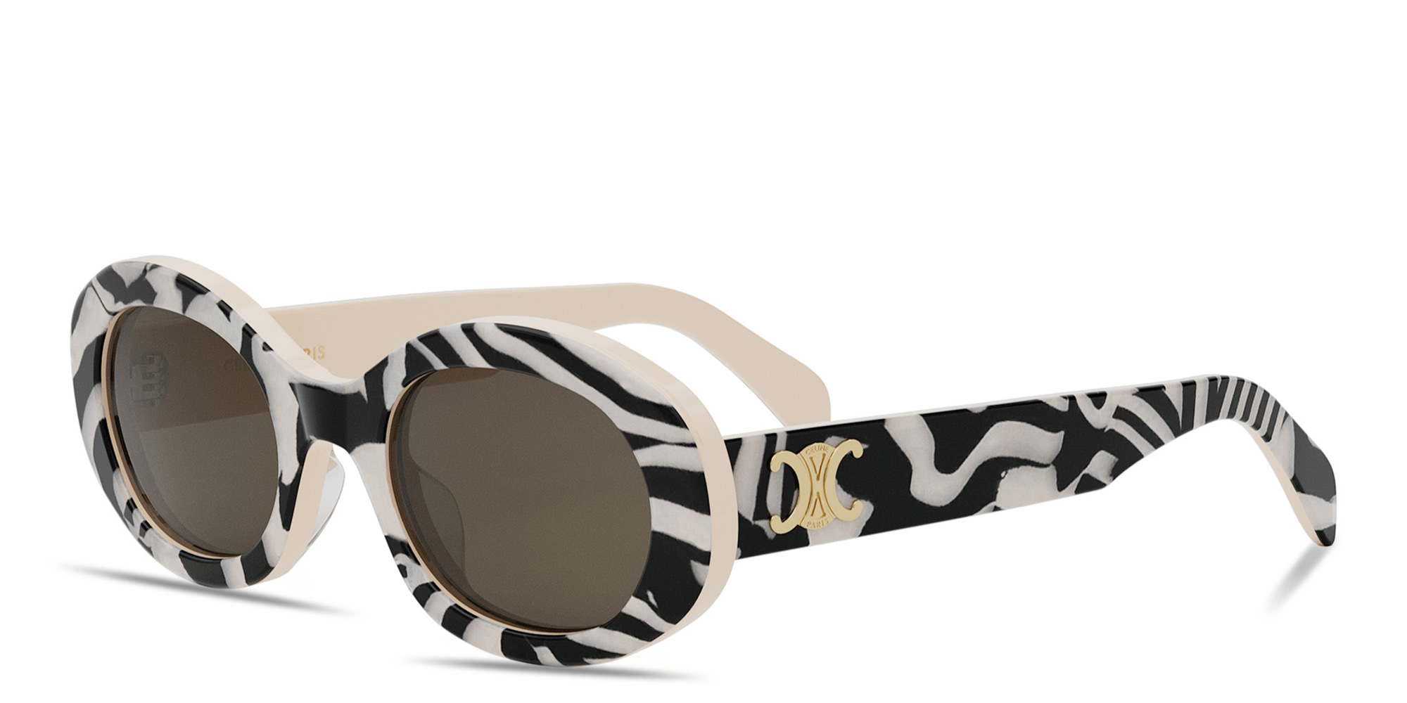 Shop CELINE Triomphe Black Oval Sunglasses in Brown online.