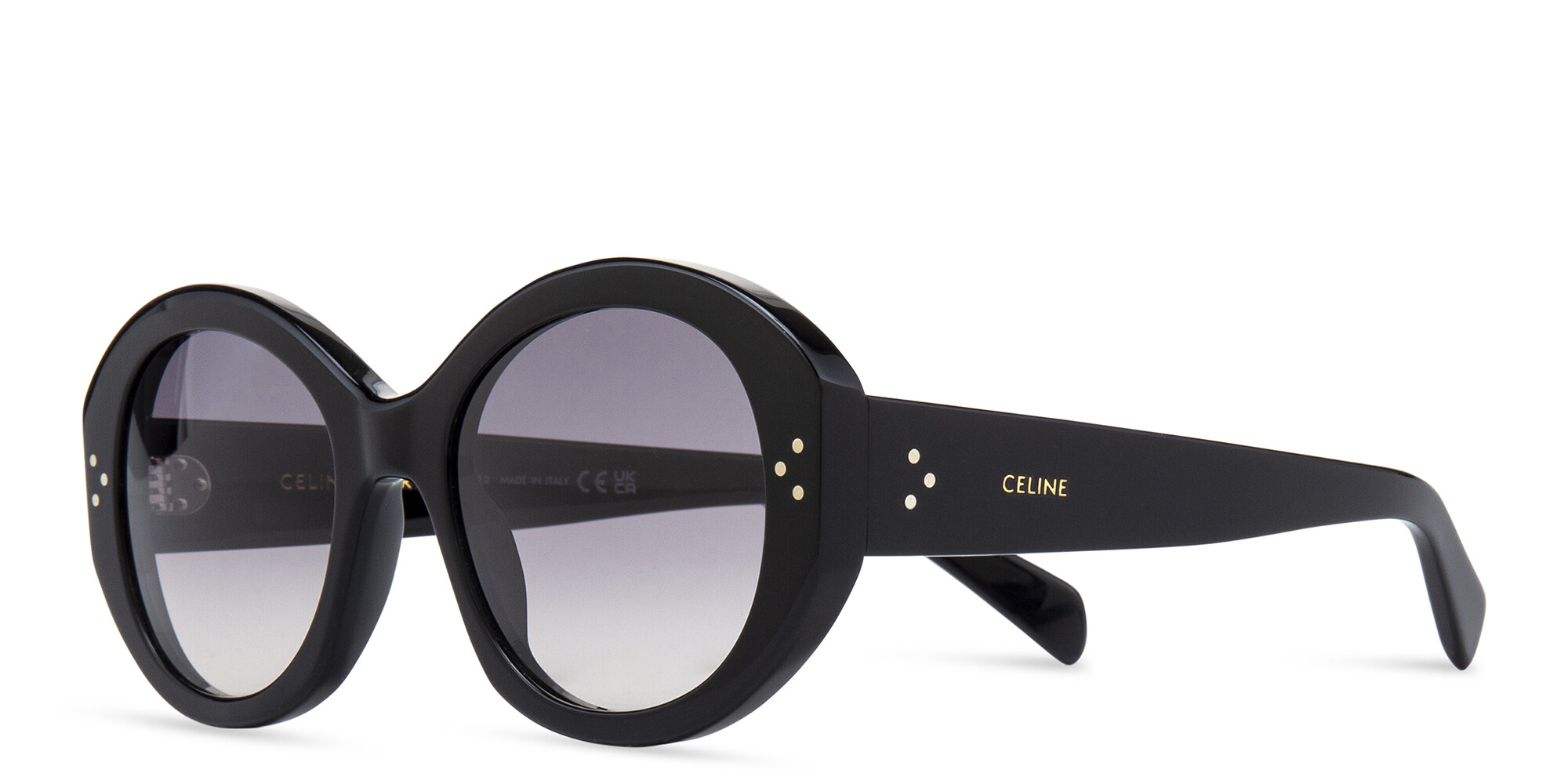 Shop CELINE 3 Dots Round Sunglasses in Black online.