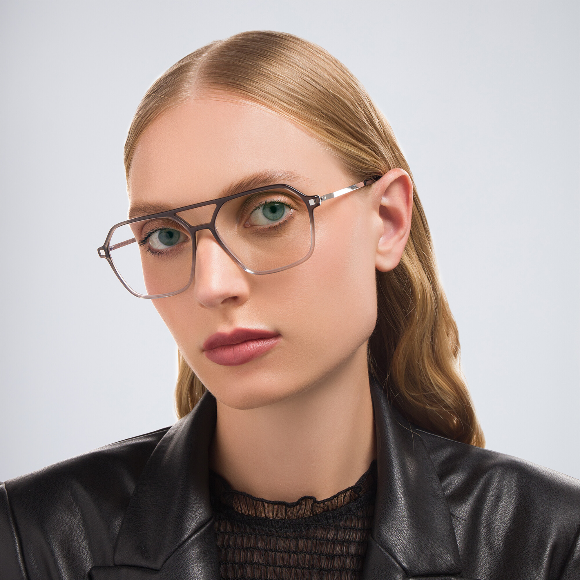 Shop AKONI Unisex Aviator Eyeglasses in Grey online.