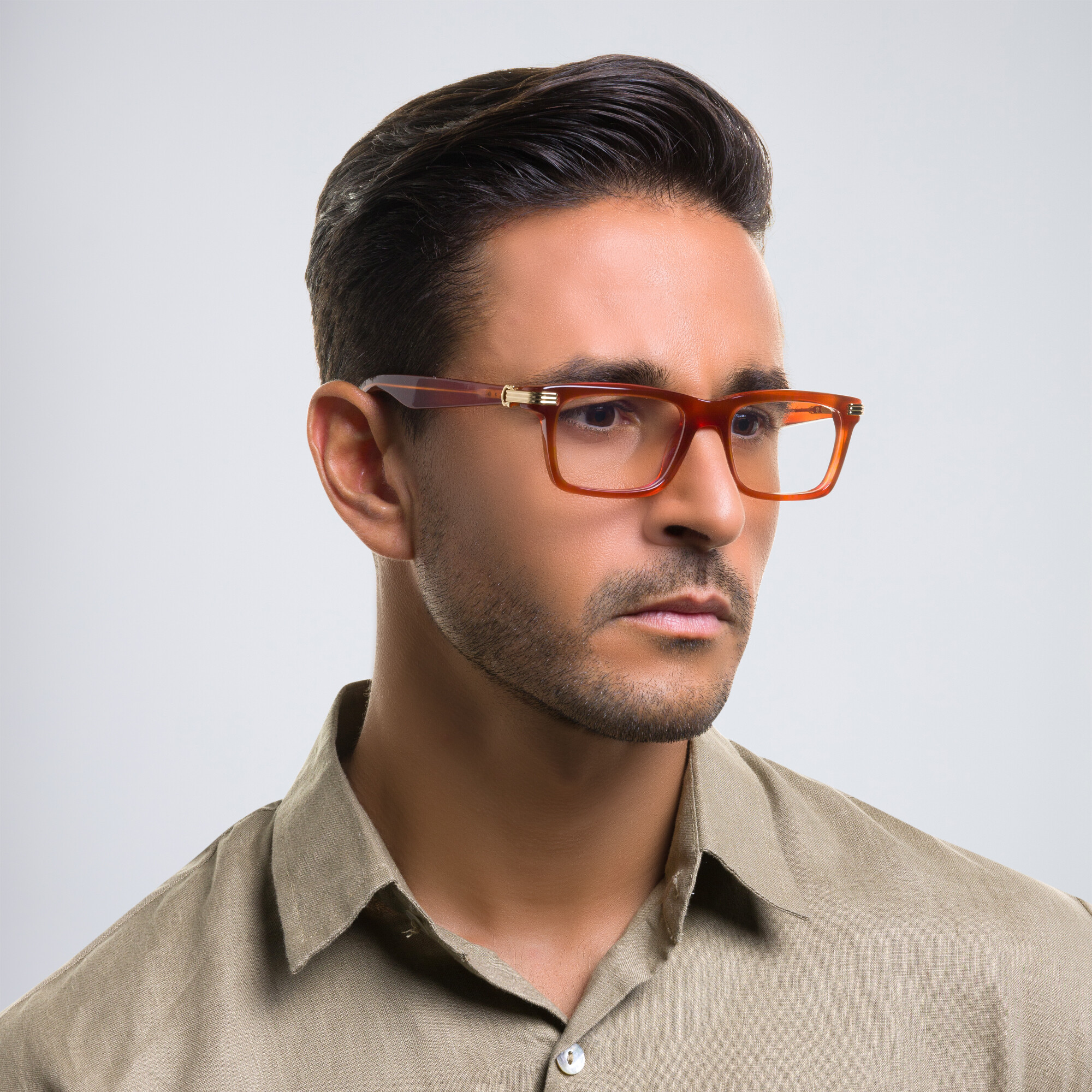Shop Cartier Première de Cartier Rectangle Eyeglasses in Havana online.