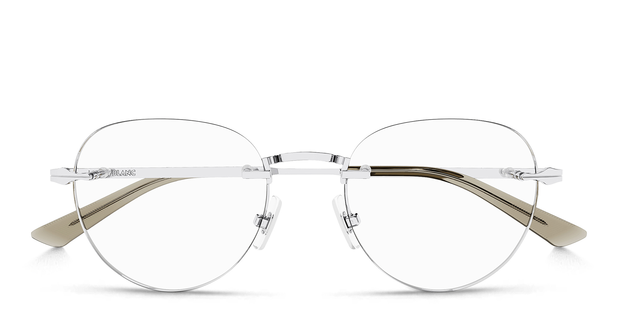 Shop MONTBLANC Rimless Round Eyeglasses in Silver online.