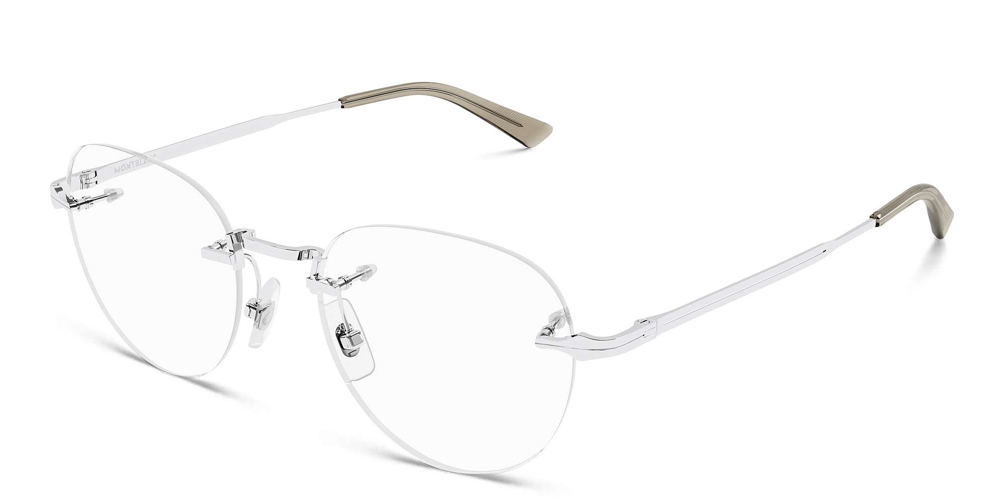 Shop MONTBLANC Rimless Round Eyeglasses in Silver online.