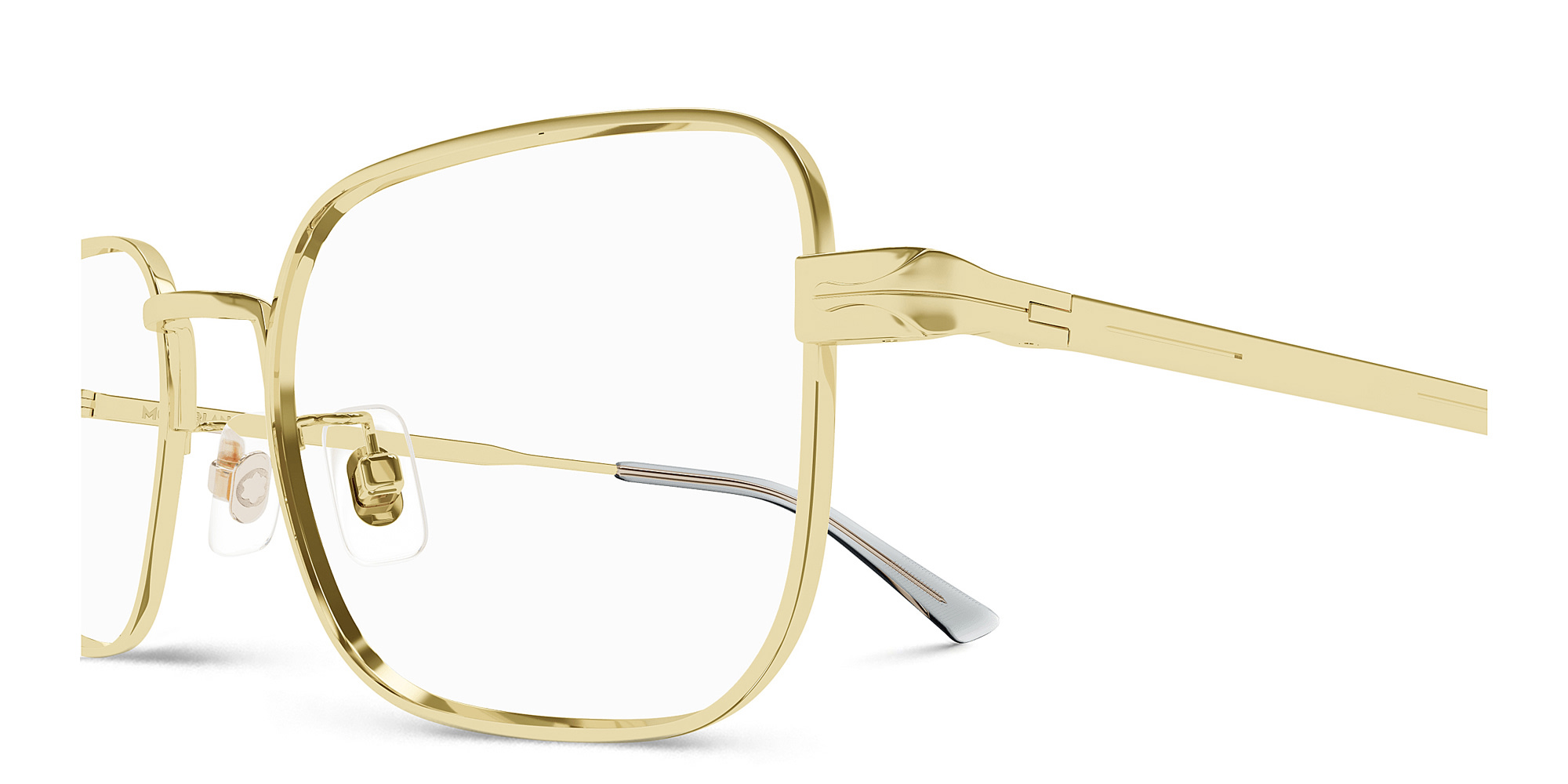 Shop MONTBLANC Wide Rectangle Eyeglasses in Gold online.