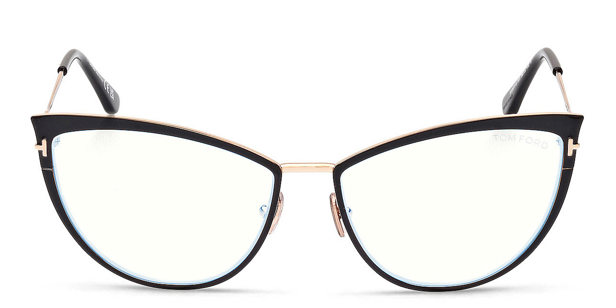 نظارات طبية كات آي واسعة من توم فورد بلون أسود لامع - صورة المنتج 1