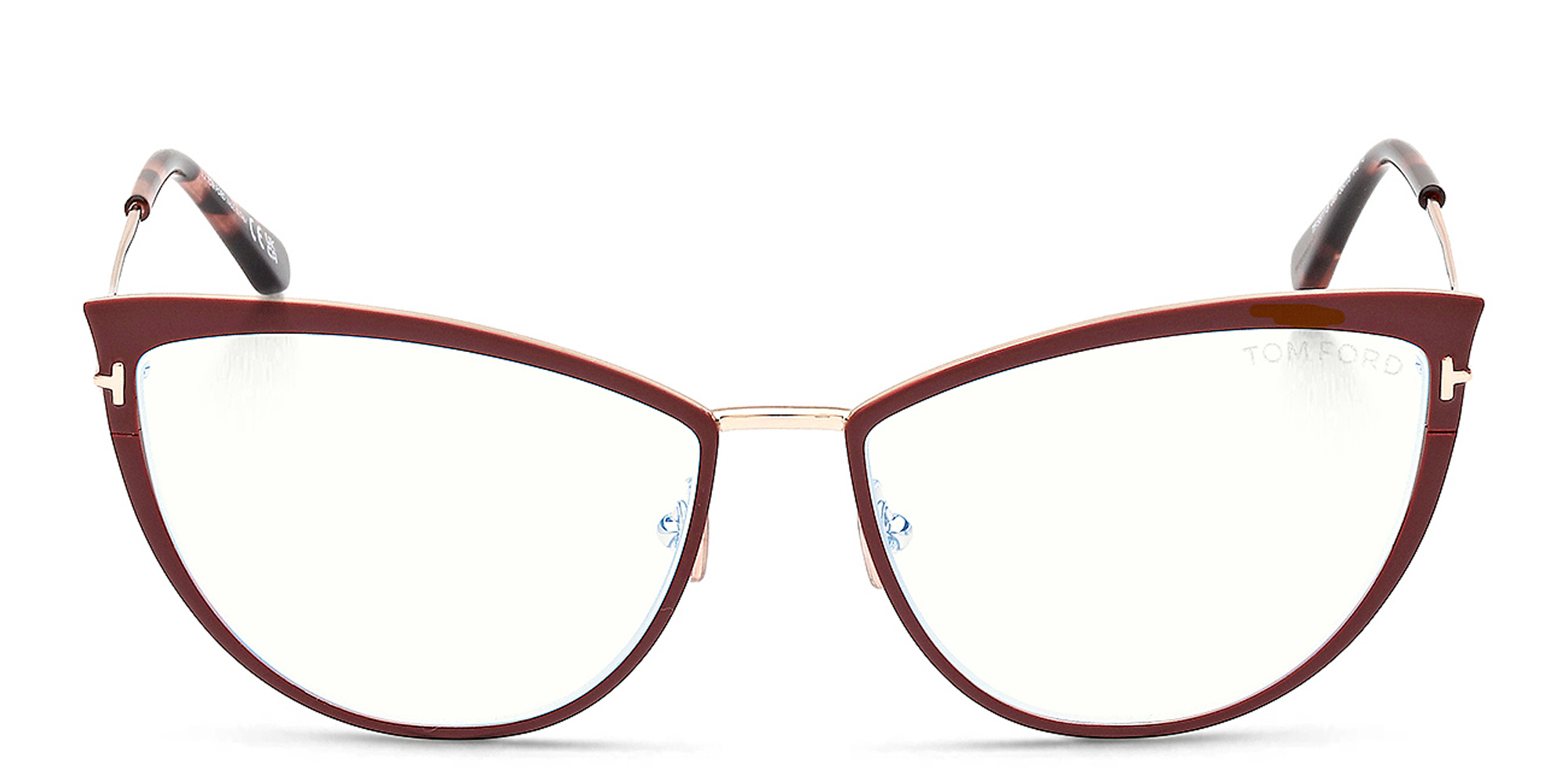 Shop TOM FORD Wide Cat-Eye Eyeglasses in Shiny Bordeaux online.