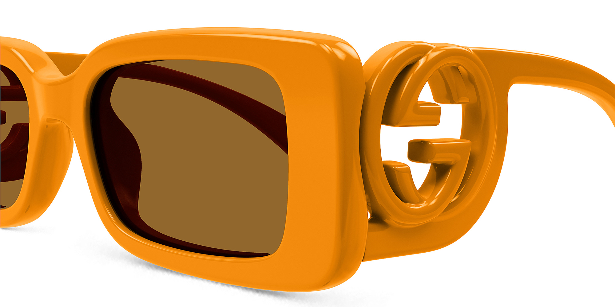 Shop GUCCI Chaise Longue Rectangle Sunglasses in Orange online.