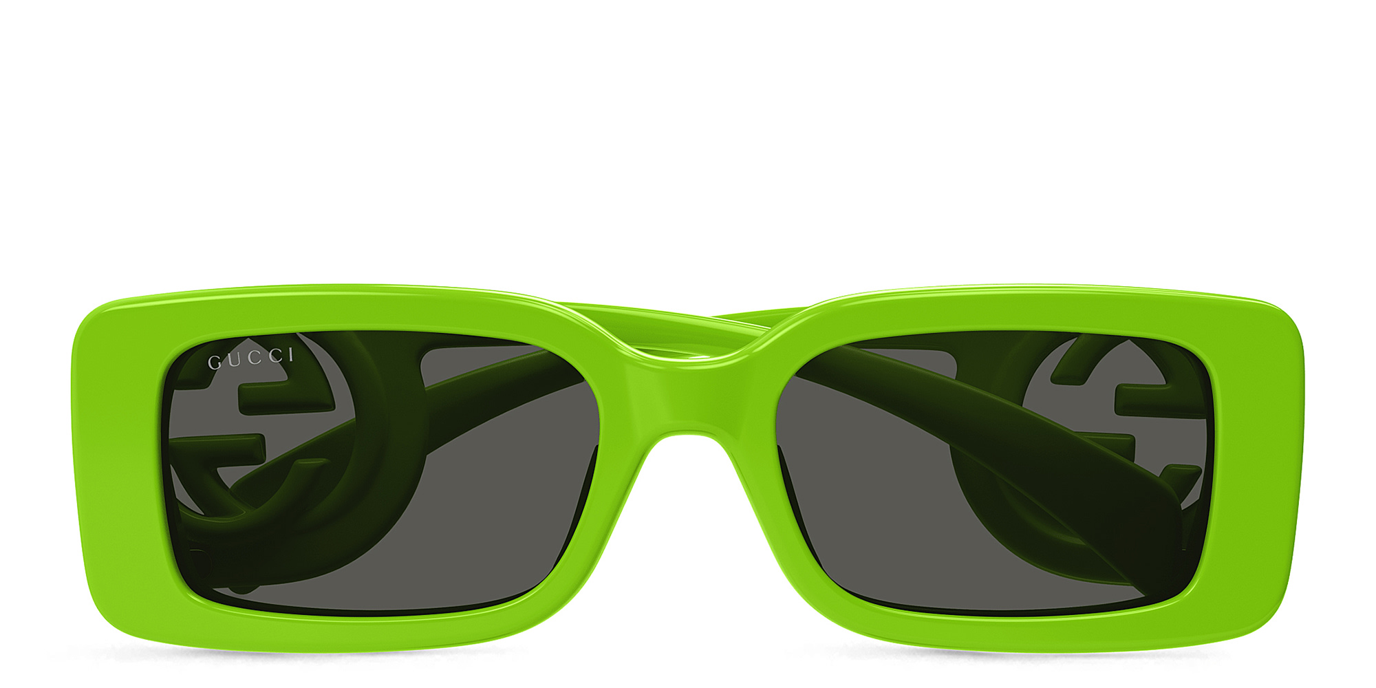 Shop GUCCI Chaise Longue Rectangle Sunglasses in Green online.